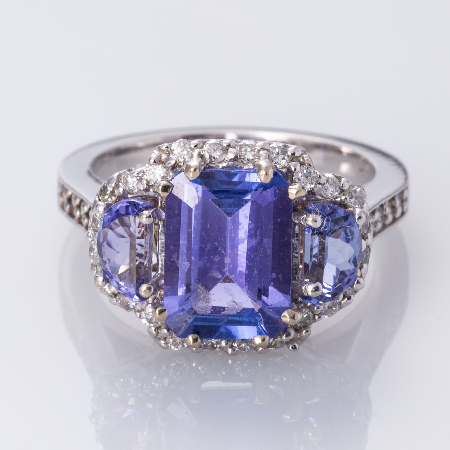 14K Tanzanite and Diamond Three Stone Ring | 3.40ctw, 0.50ctw | SZ 6.75 |