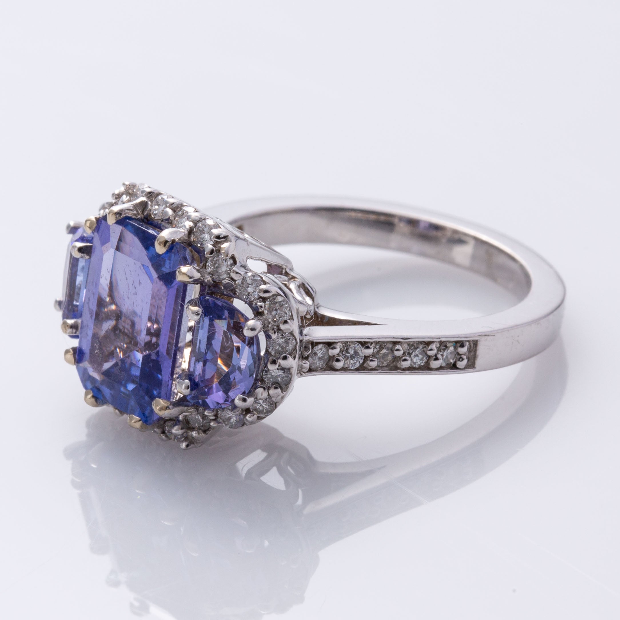 14K Tanzanite and Diamond Three Stone Ring | 3.40ctw, 0.50ctw | SZ 6.75 |