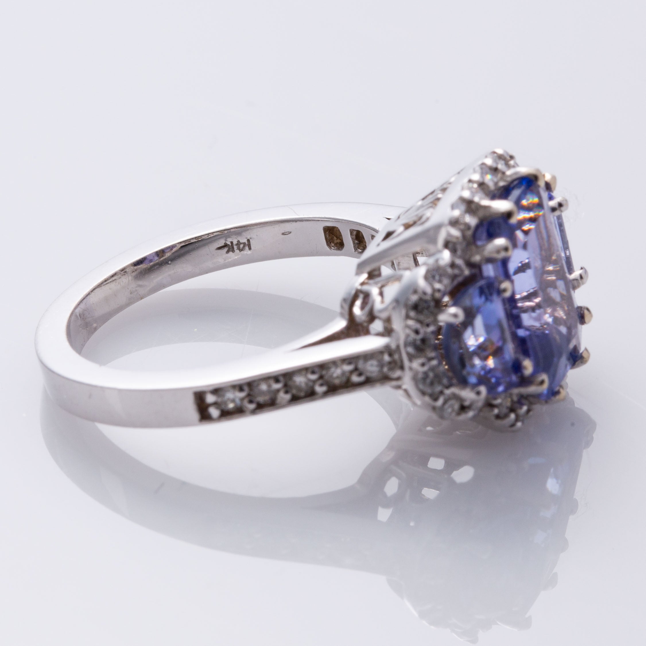 14K Tanzanite and Diamond Three Stone Ring | 3.40ctw, 0.50ctw | SZ 6.75 |
