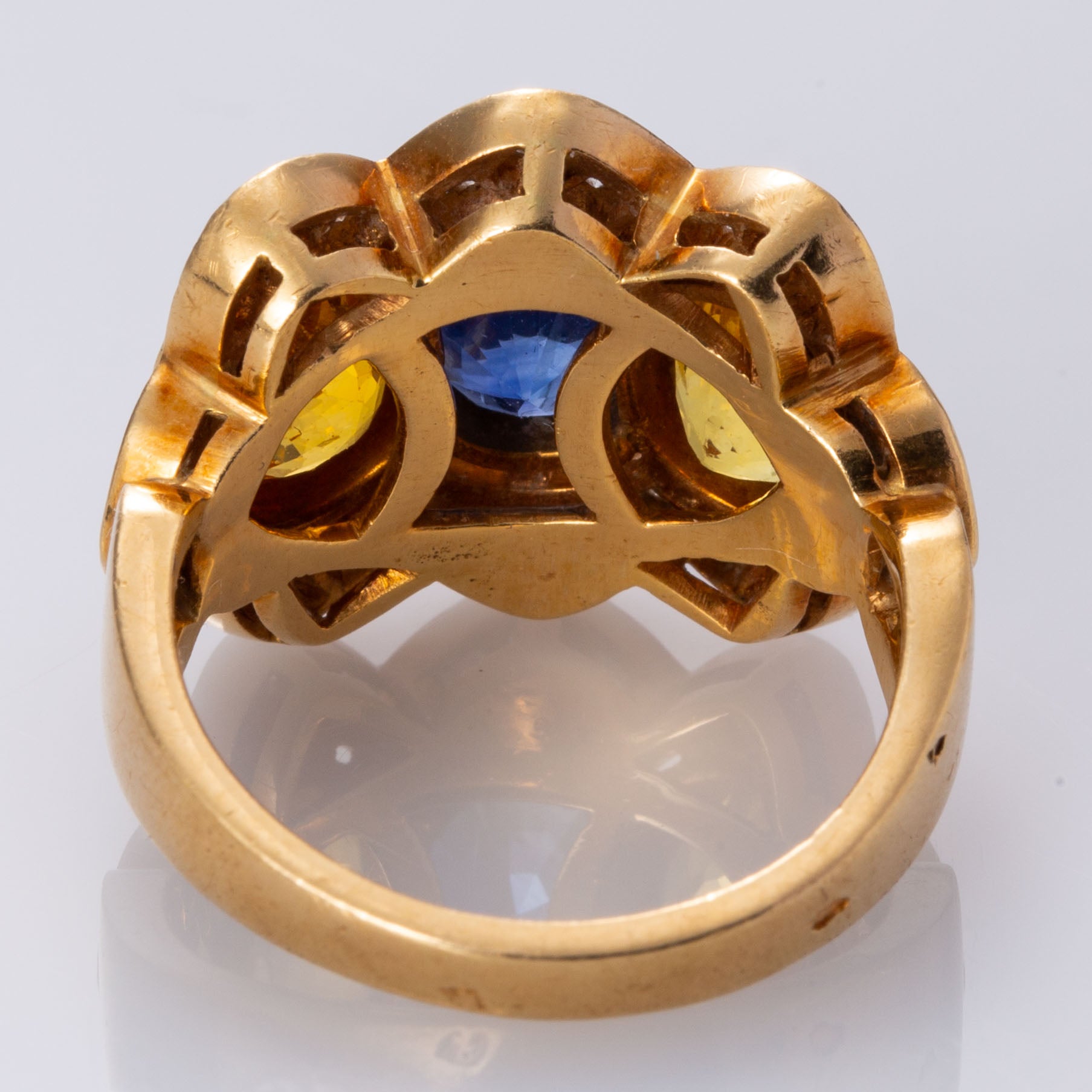 14K Blue and Yellow Sapphire and Diamond Ring | 1.45 ct, 2.30 ctw, 0.49 ctw | SZ 5.5 |