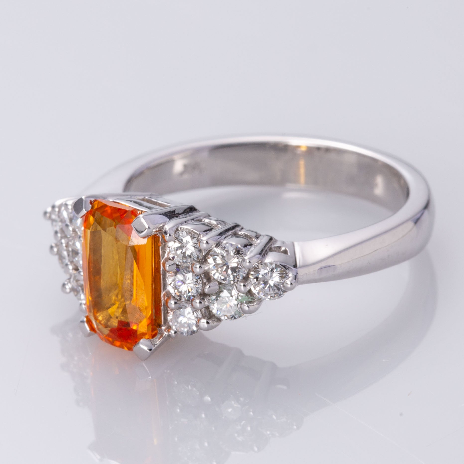 18K White Gold Orange Sapphire and Diamond Ring | 1.45 ct, 0.60 ctw | SZ 6.5 |