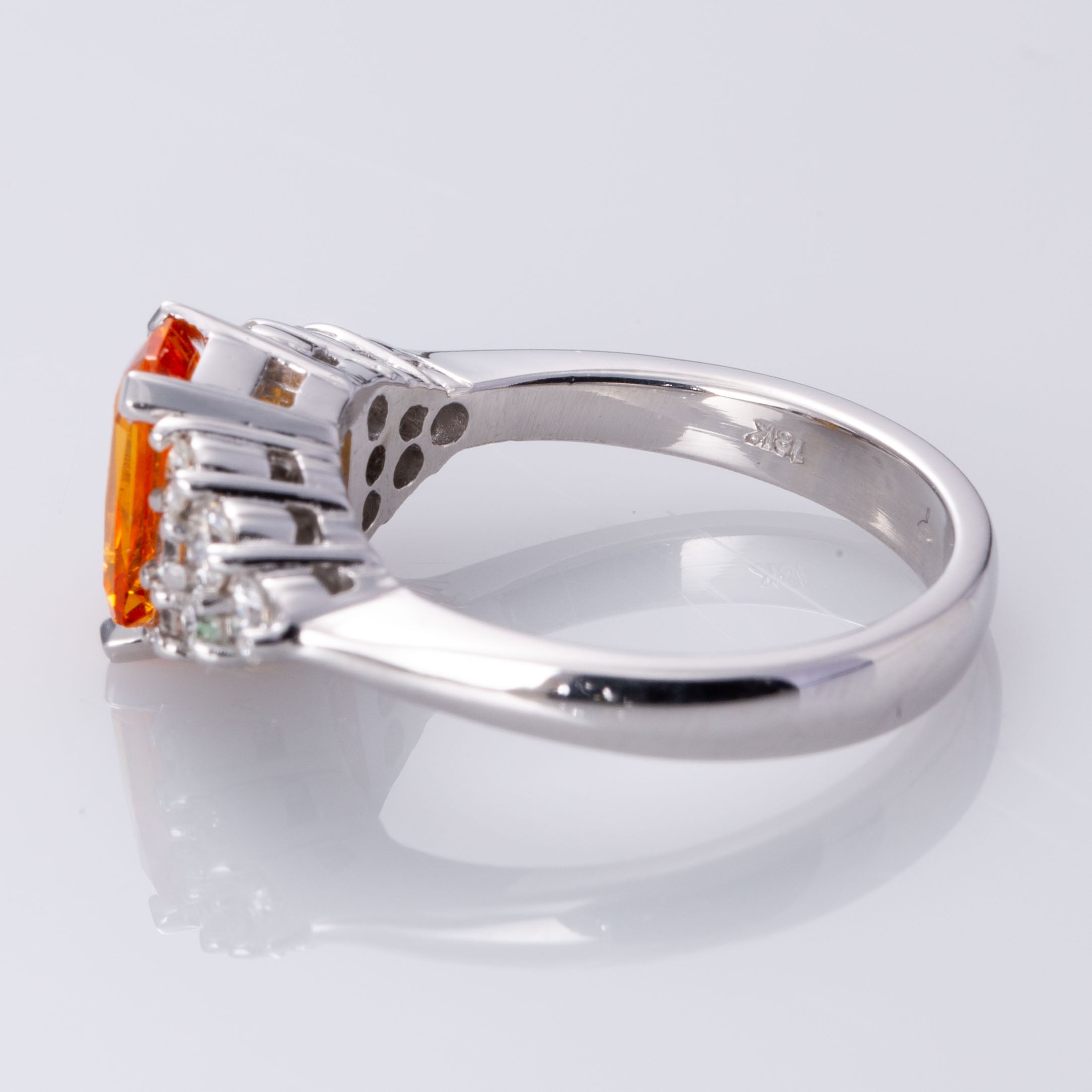 18K White Gold Orange Sapphire and Diamond Ring | 1.45 ct, 0.60 ctw | SZ 6.5 |