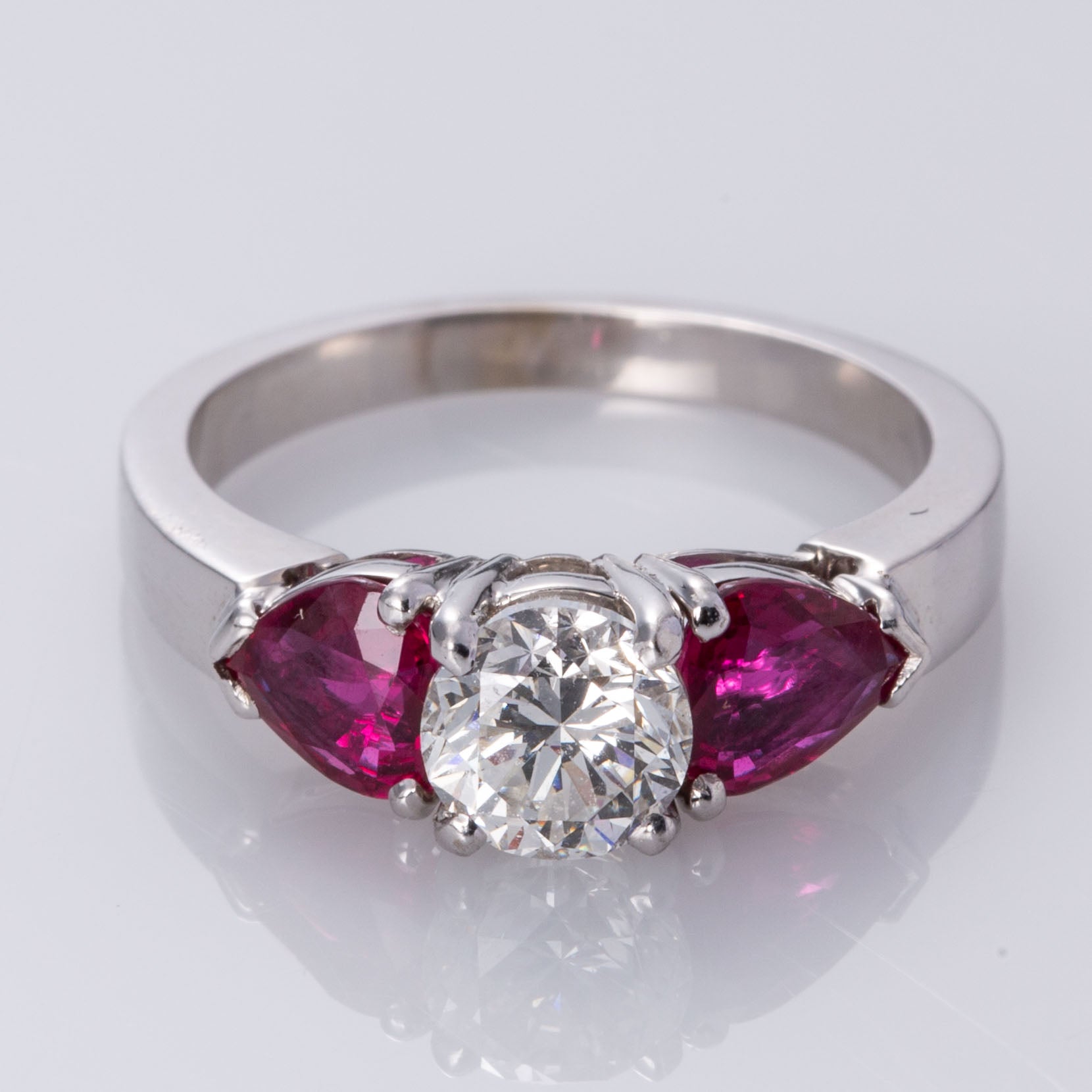 18K White Gold Diamond and Ruby Ring | 1.00 ct, 1.31 ctw | SZ 6.25 |