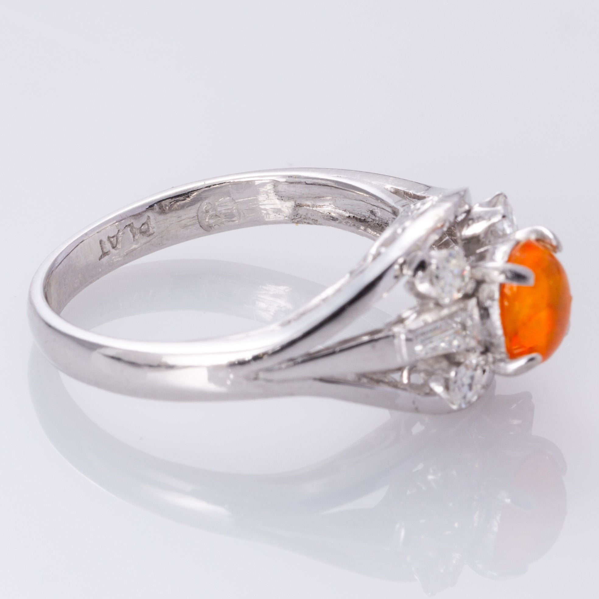 Platinum Fire Opal and Diamond Cocktail Ring | 0.47ct, 0.13ctw, 0.18ctw | SZ 6 |