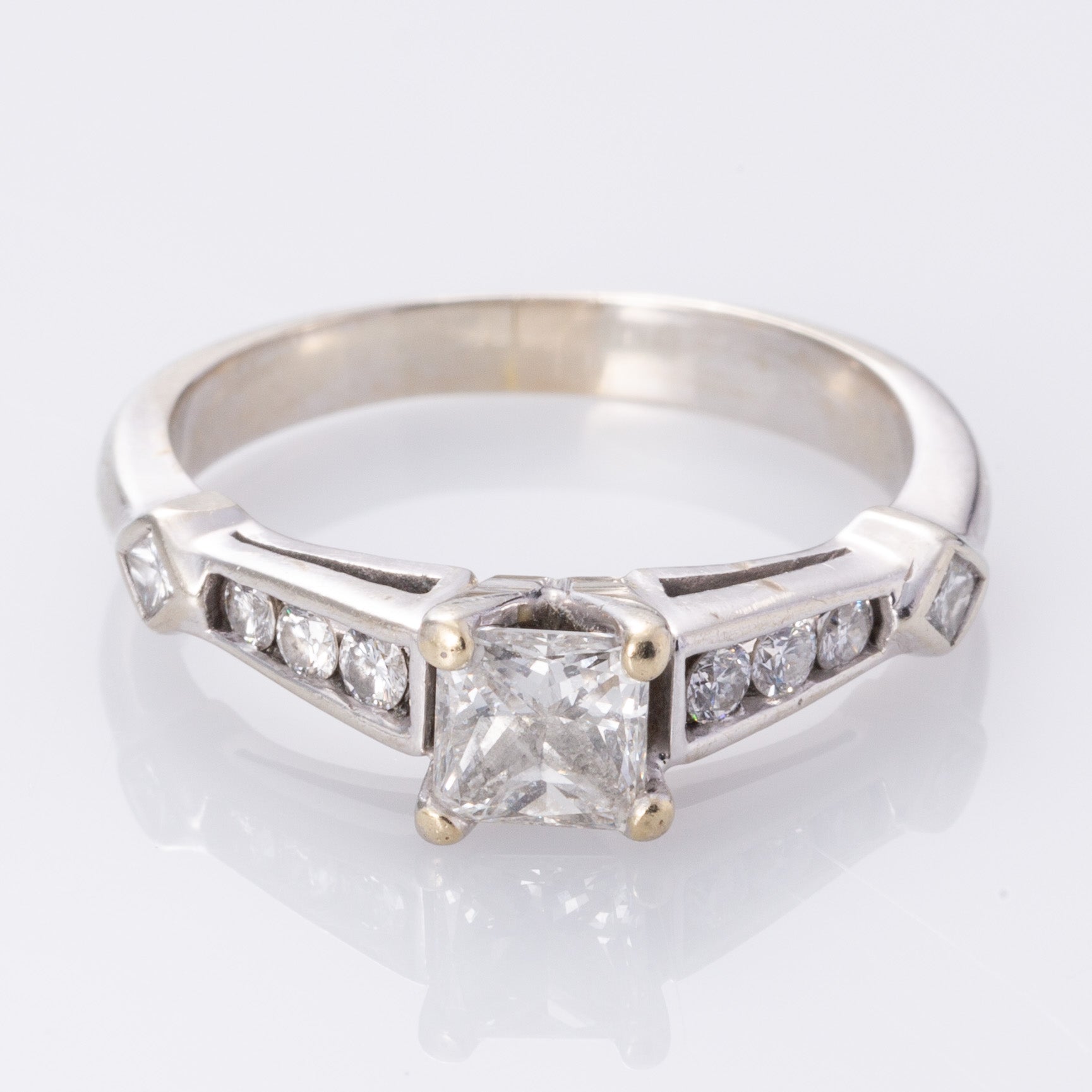 14K White Gold Princess Cut Diamond Ring Engagement | 0.84 ctw | SZ 6.5 |