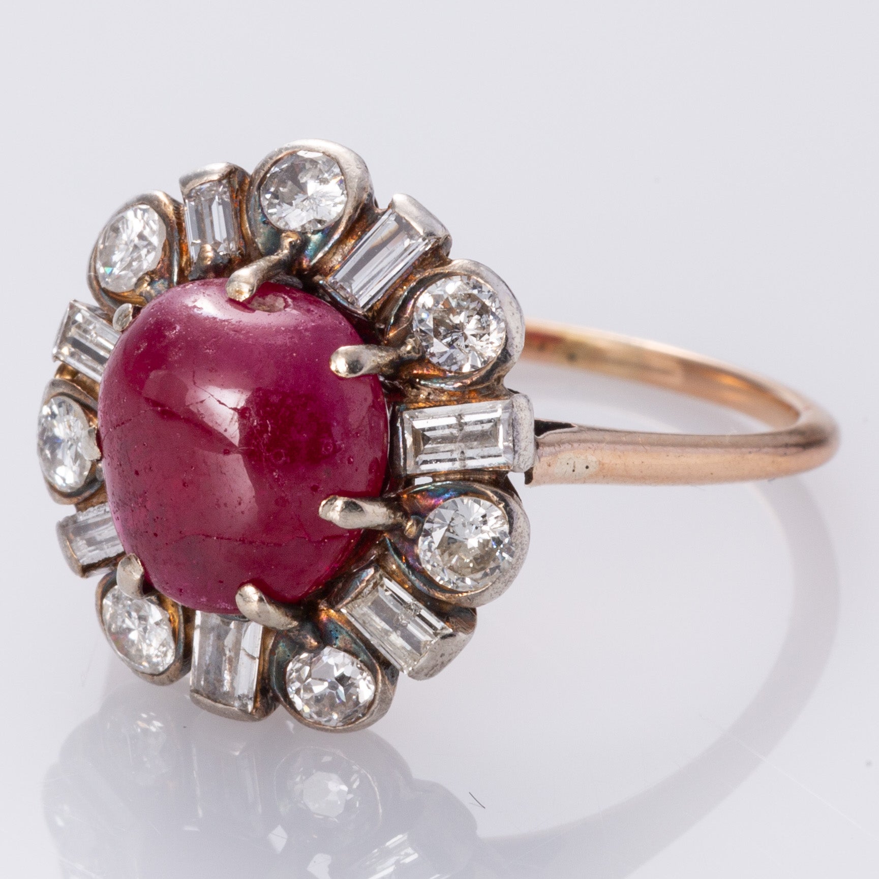 14K Rose and White Gold Ruby and Diamond Ring | 4.39ct, 0.92ctw | SZ 7.75 |
