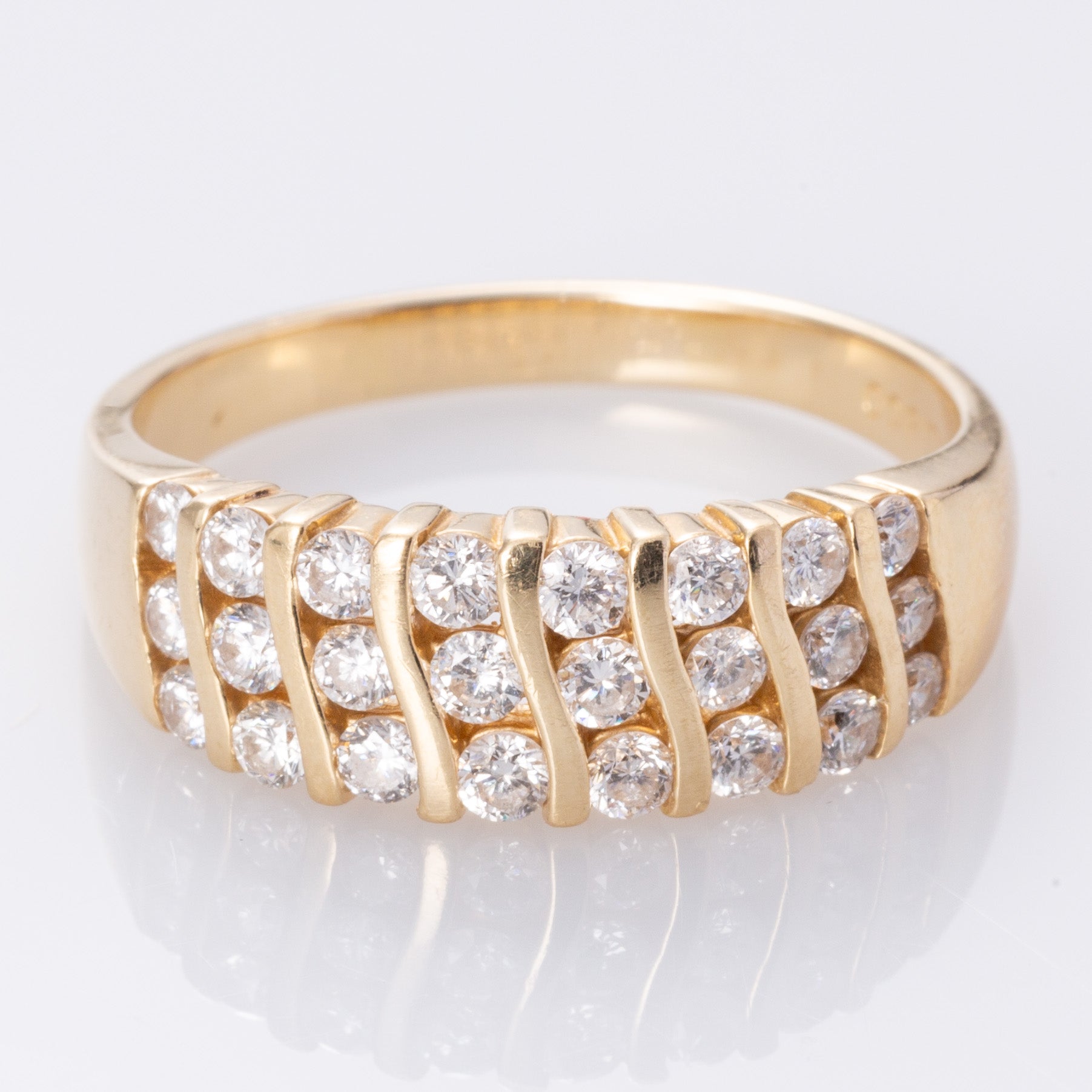 14K Yellow Gold Triple Rows Diamond Ring | 0.97ctw | SZ 10 |