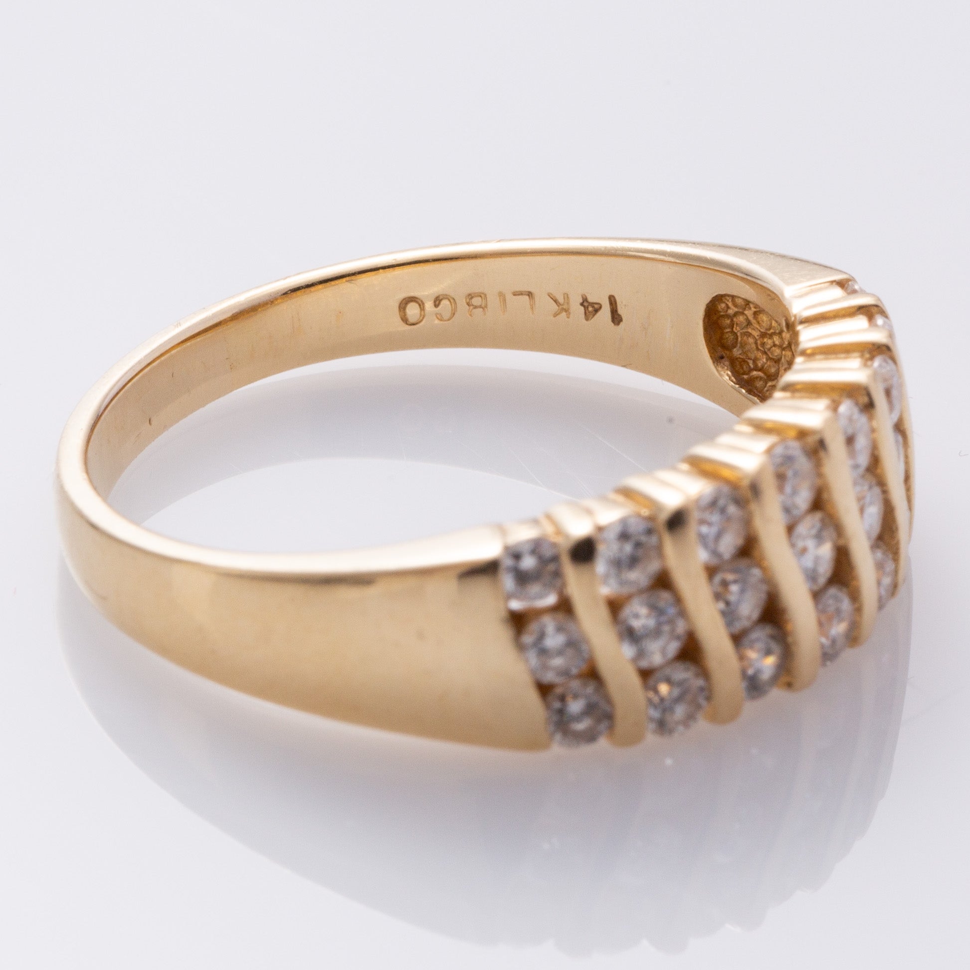 14K Yellow Gold Triple Rows Diamond Ring | 0.97ctw | SZ 10 |