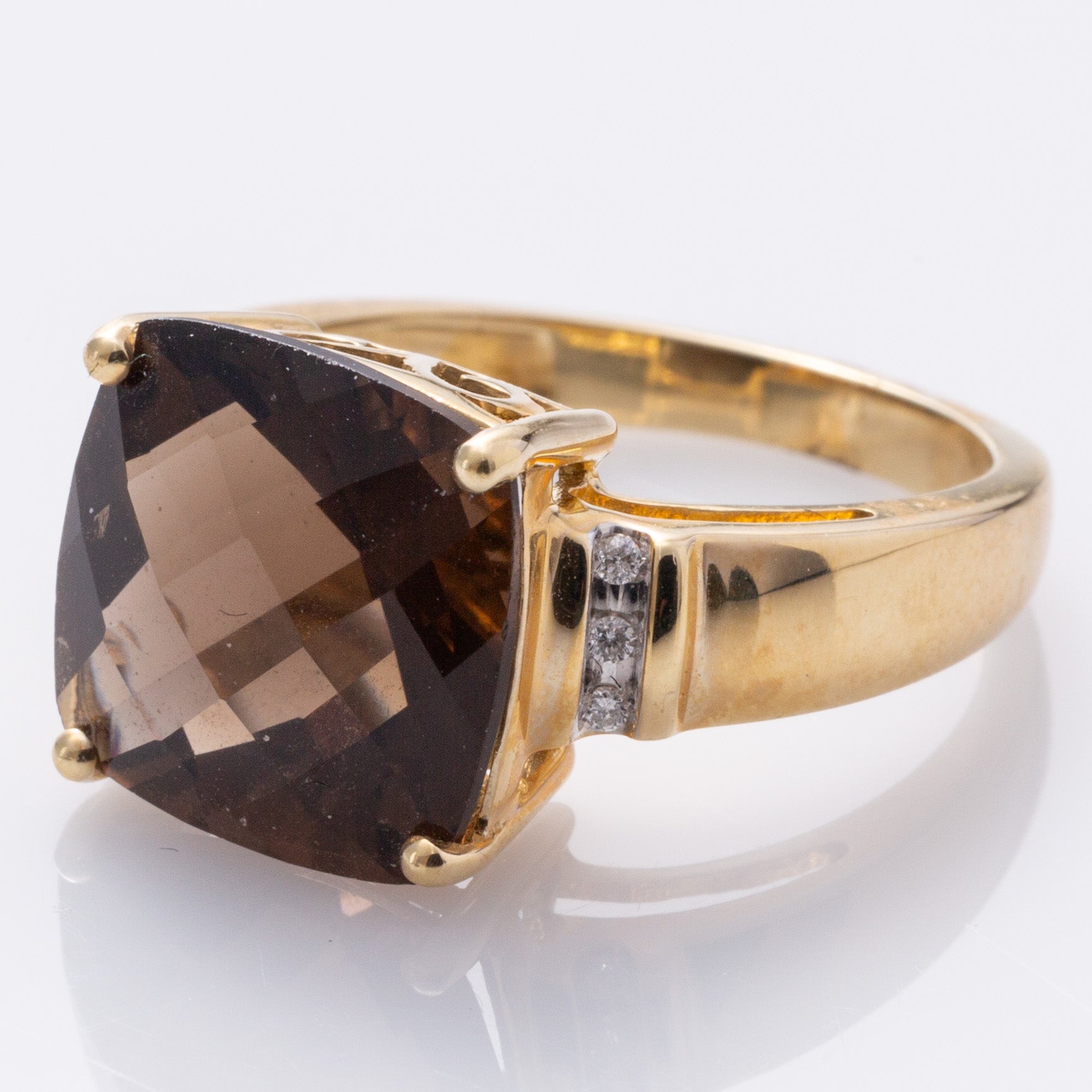 14K Brown Quartz and Diamond Cocktail Ring | 6.50ct, 0.06ctw | SZ 6.75