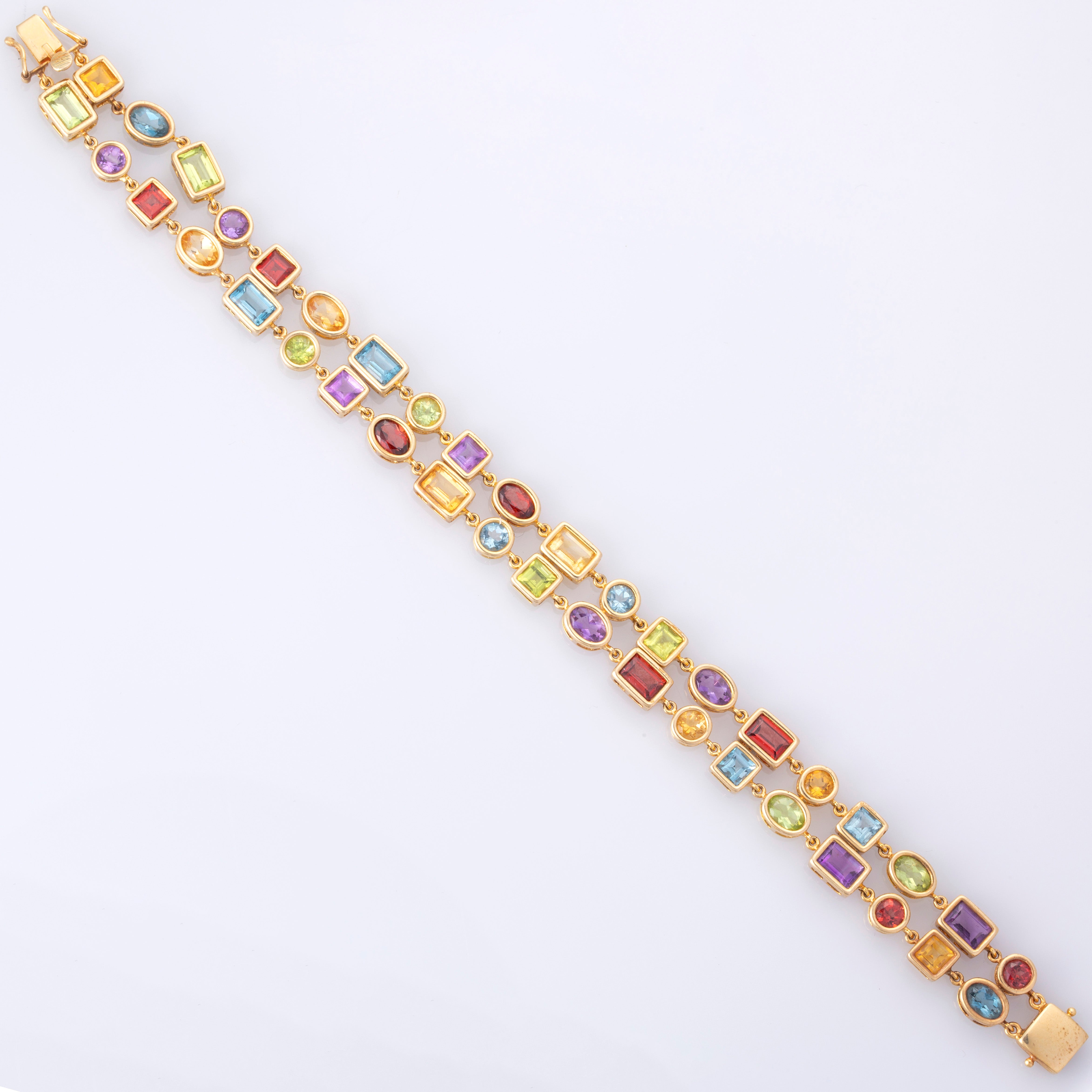 14K Yellow Gold Multi Colored Gem Bracelet | 7.5" | 15 ctw