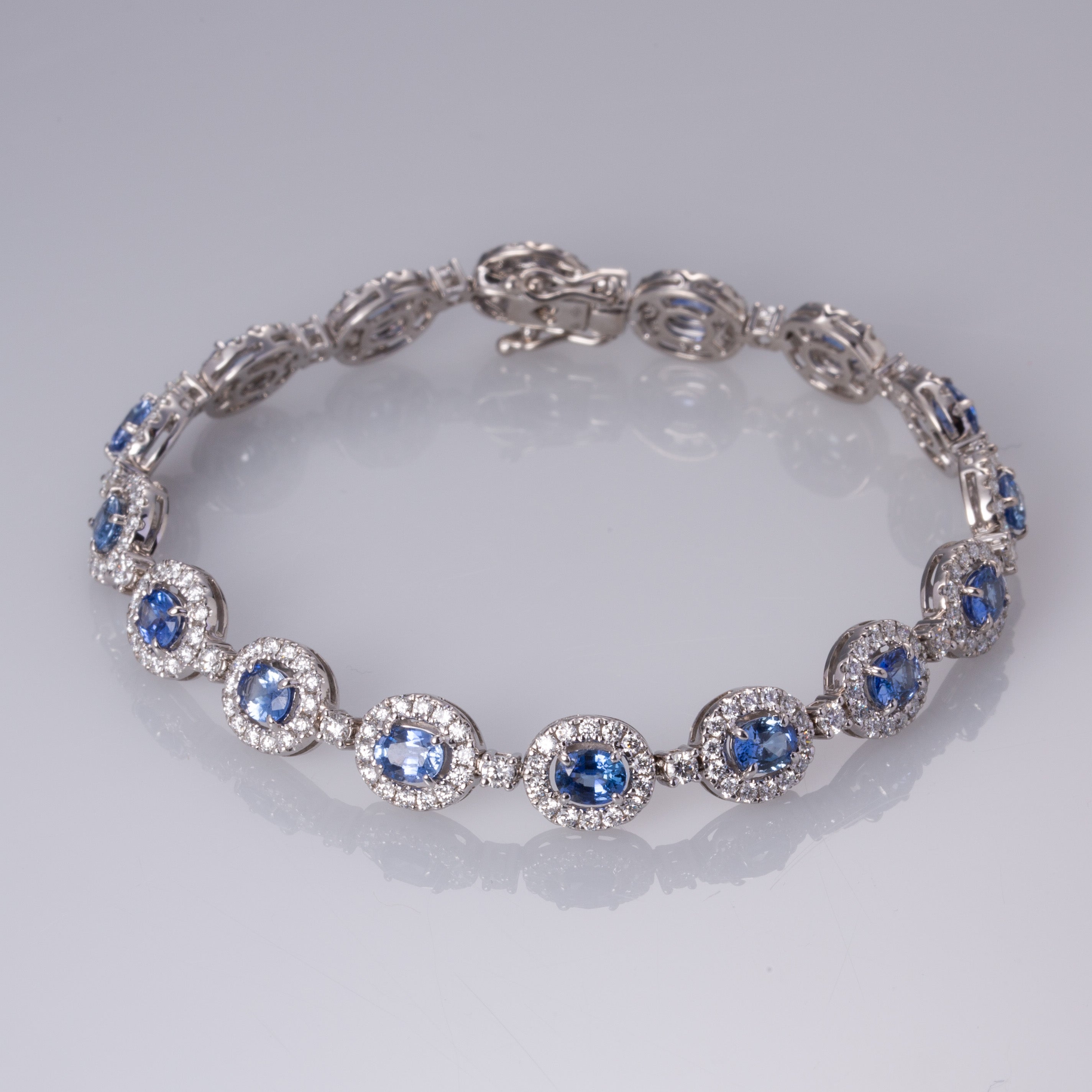 18K White Gold Sapphire and Diamond Bracelet | 4.93ctw, 2.65ctw | 7"