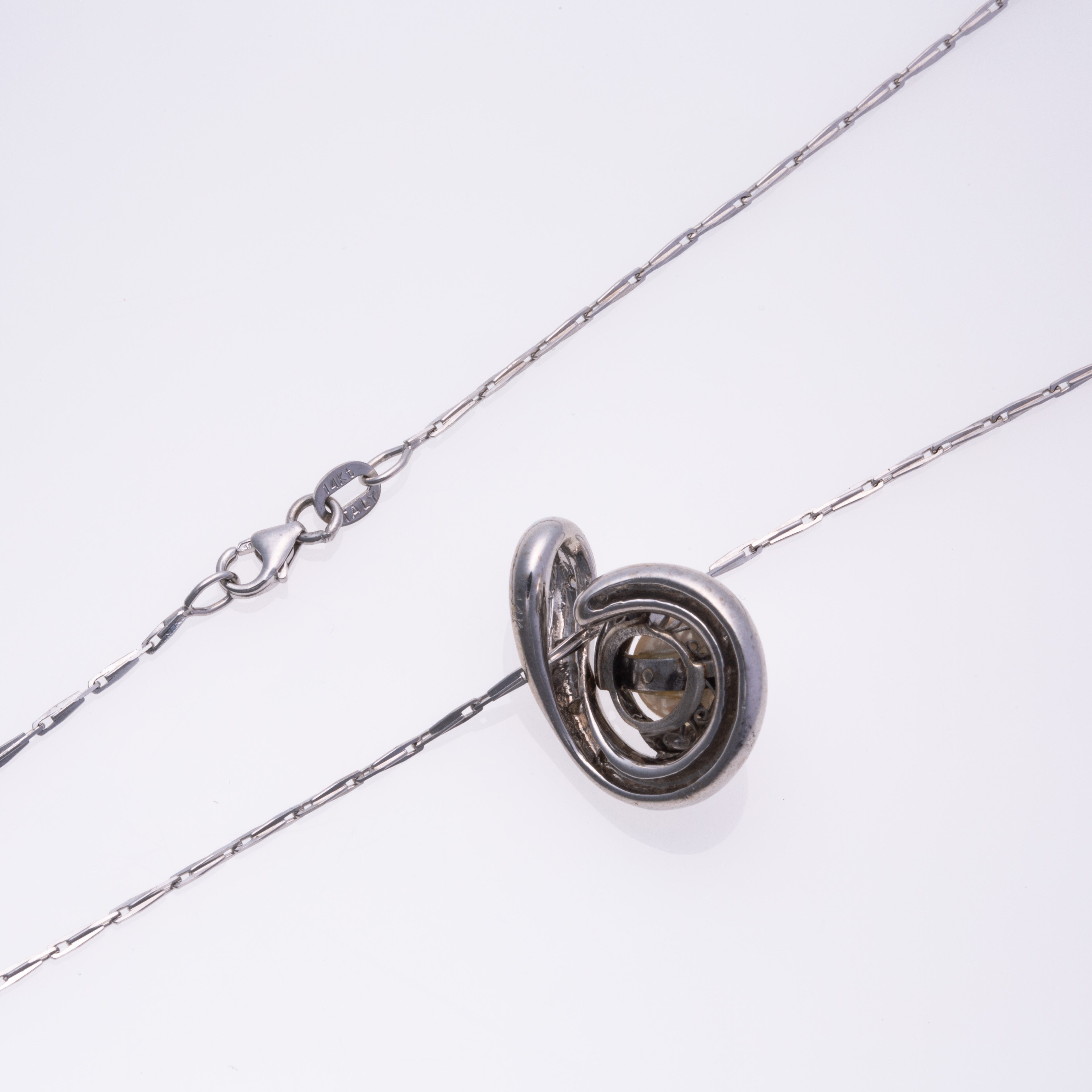 14k White Gold Pearl and Diamond Necklace | 0.08ctw | 20"