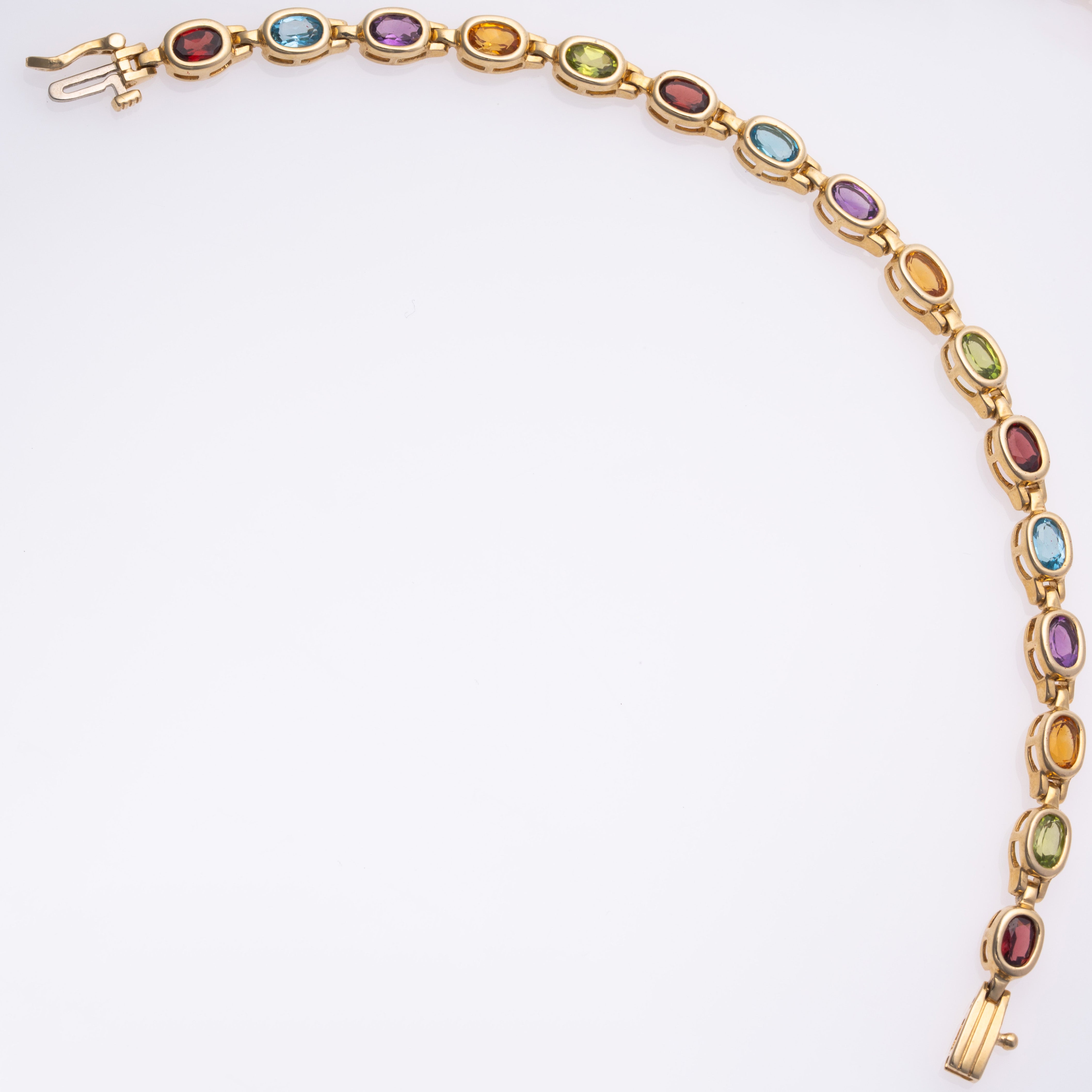 Bracelet en or jaune 14 carats serti de pierres multicolores | 4,81 ct au total | 17,8 cm