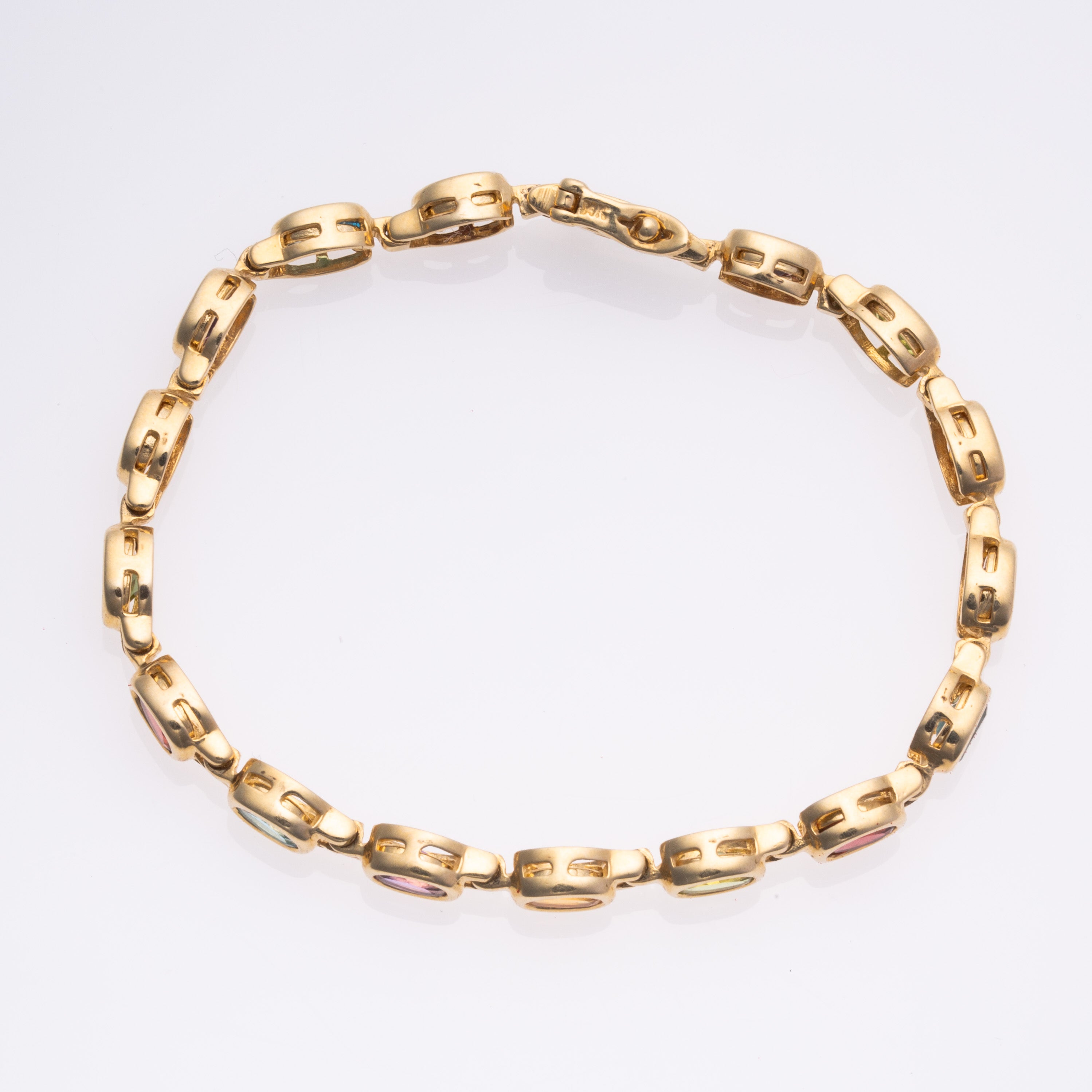 Bracelet en or jaune 14 carats serti de pierres multicolores | 4,81 ct au total | 17,8 cm