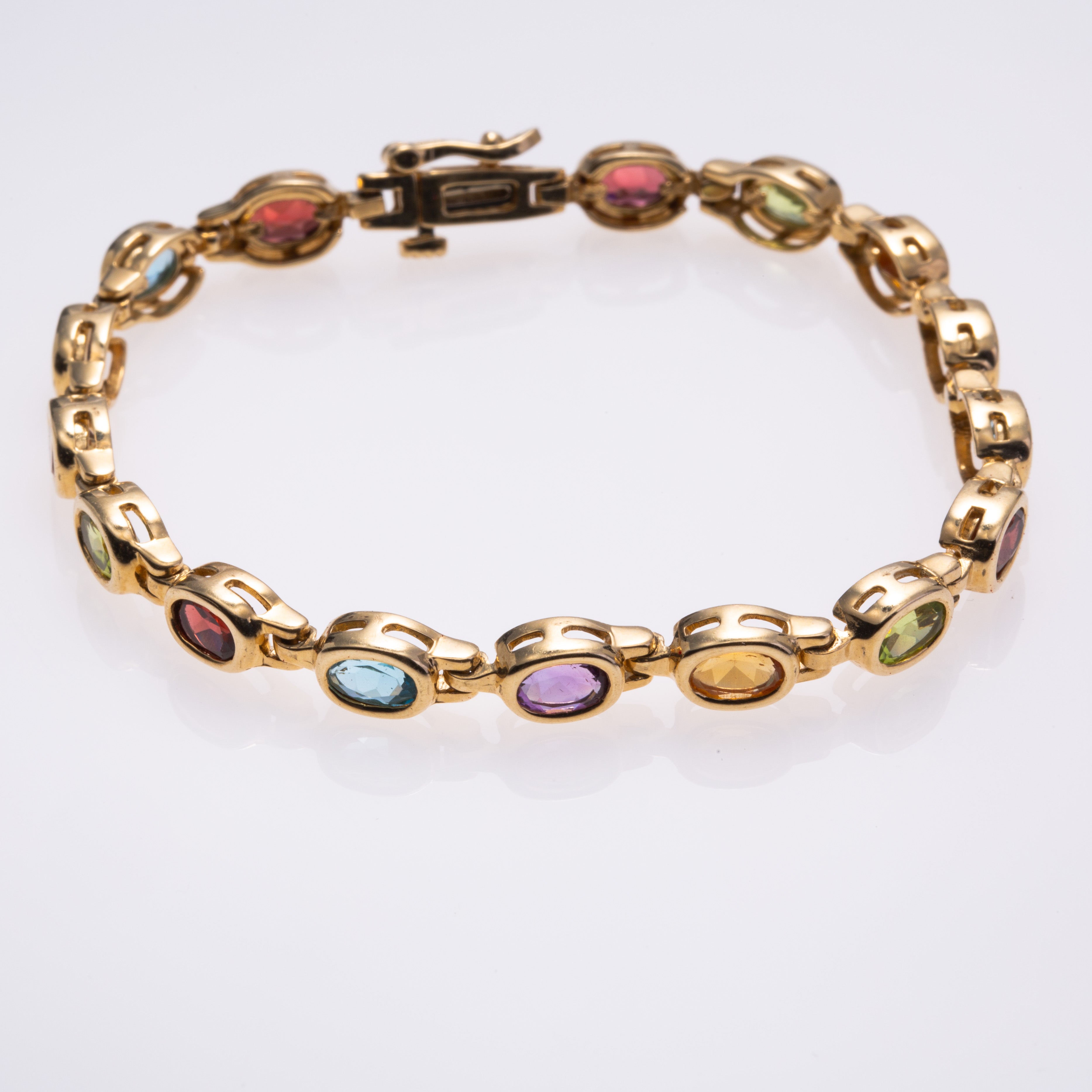 Bracelet en or jaune 14 carats serti de pierres multicolores | 4,81 ct au total | 17,8 cm