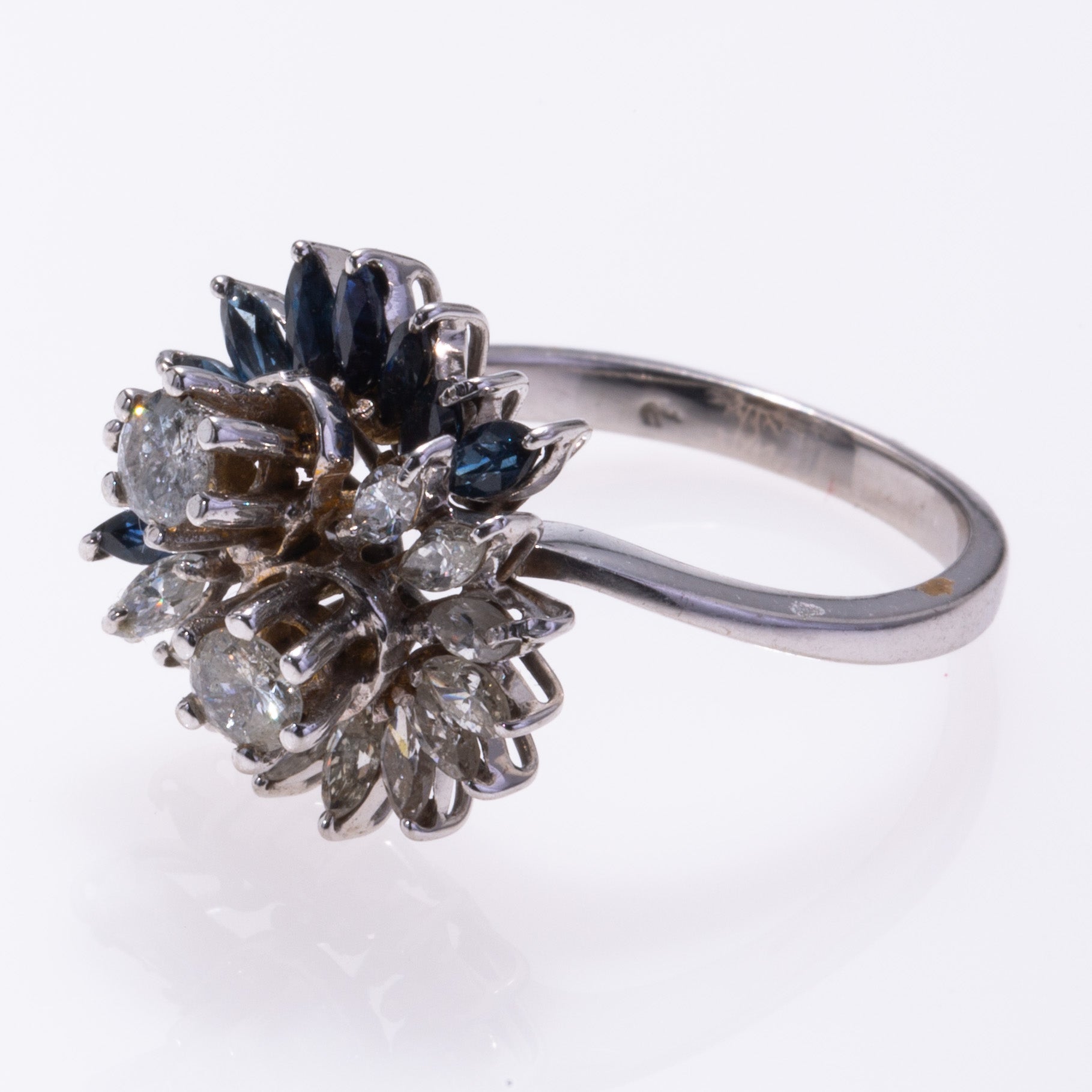 18k White Gold Blue Sapphire Diamond Ring | 0.37ctw, 1.05ctw | SZ 7.75