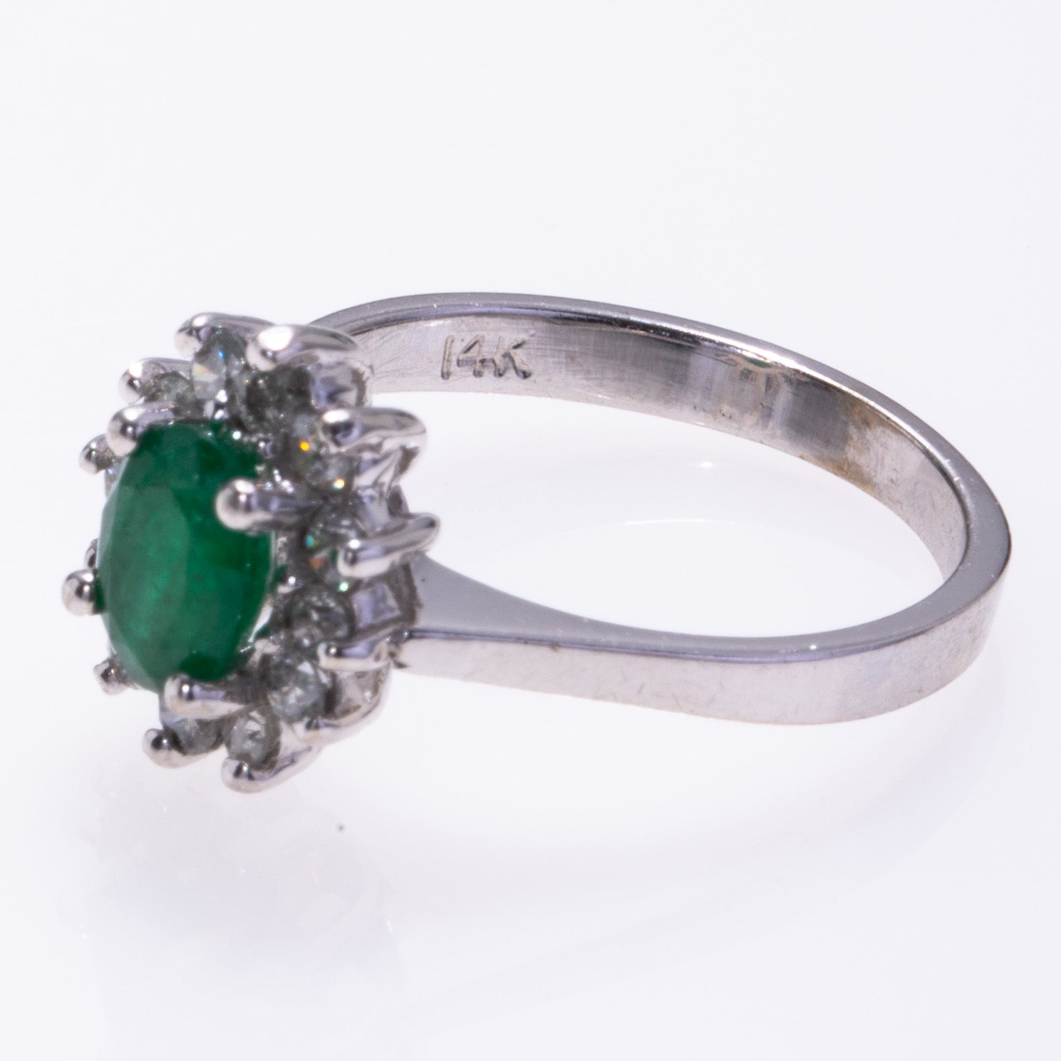 14k White Gold Emerald and Diamond Ring | 0.54ct, 0.43ctw | SZ 6