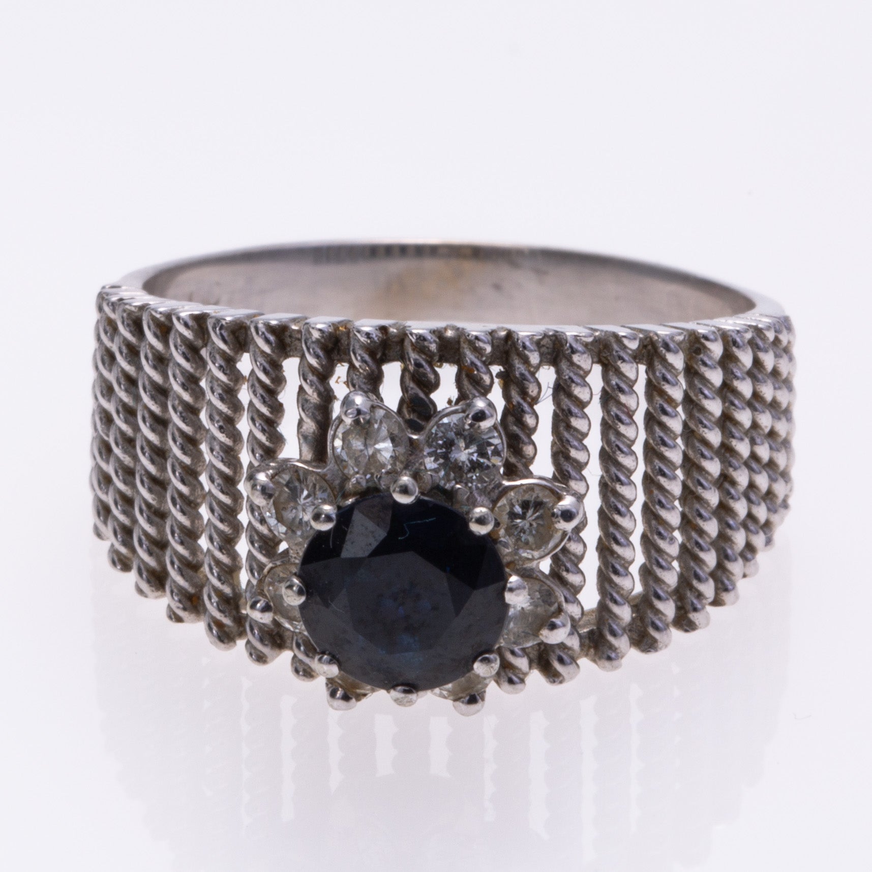14k White Gold Sapphire and Diamond Ring | 1.12ct, 0.38ctw | SZ 9.75