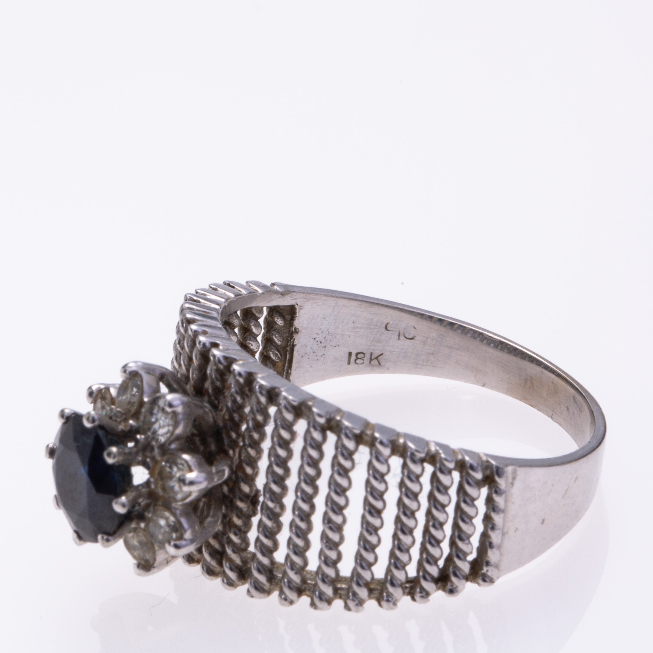 14k White Gold Sapphire and Diamond Ring | 1.12ct, 0.38ctw | SZ 9.75