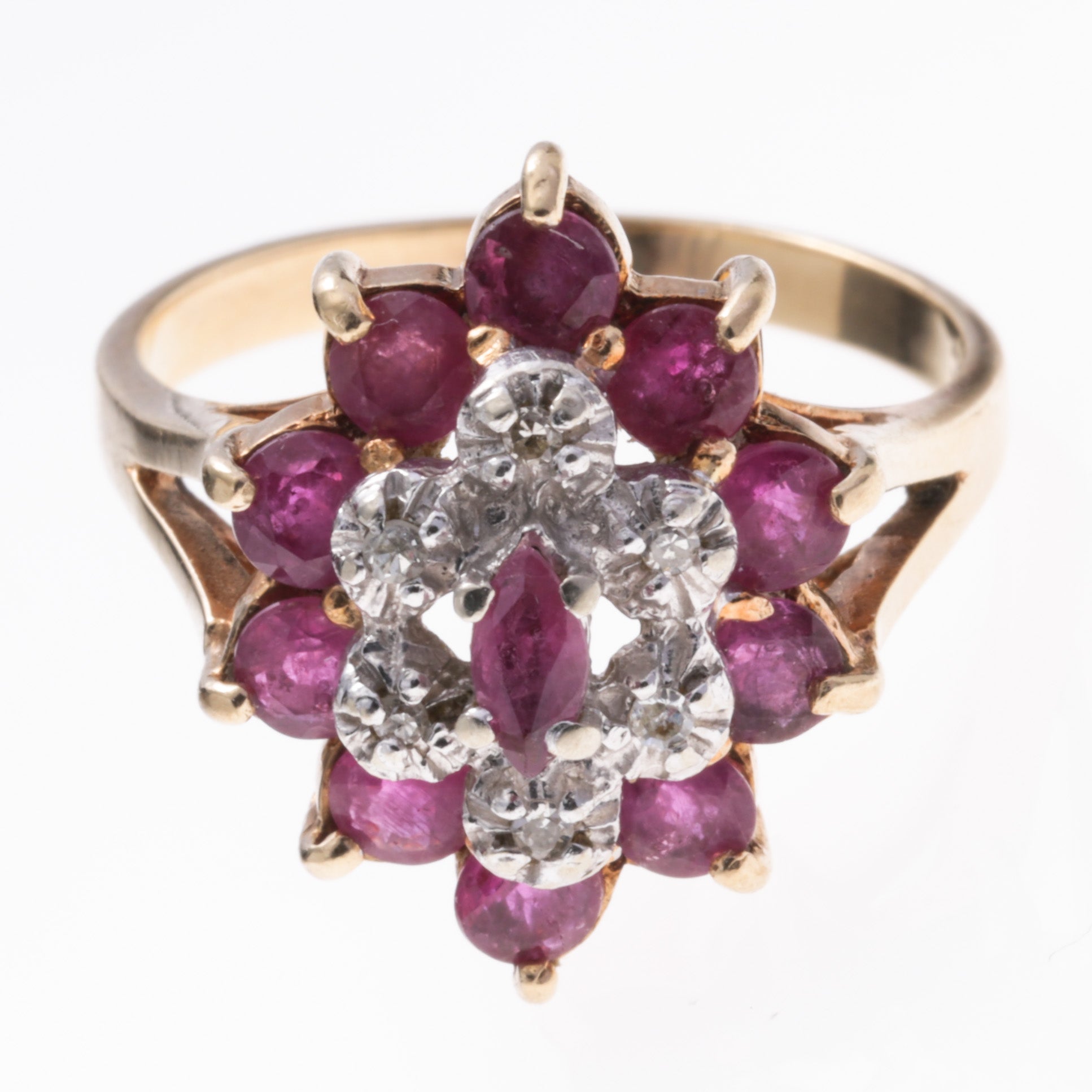 10K Yellow Gold Synthetic Ruby and Diamond Ring | 0.54ctw, 0.025ctw | SZ 7.75