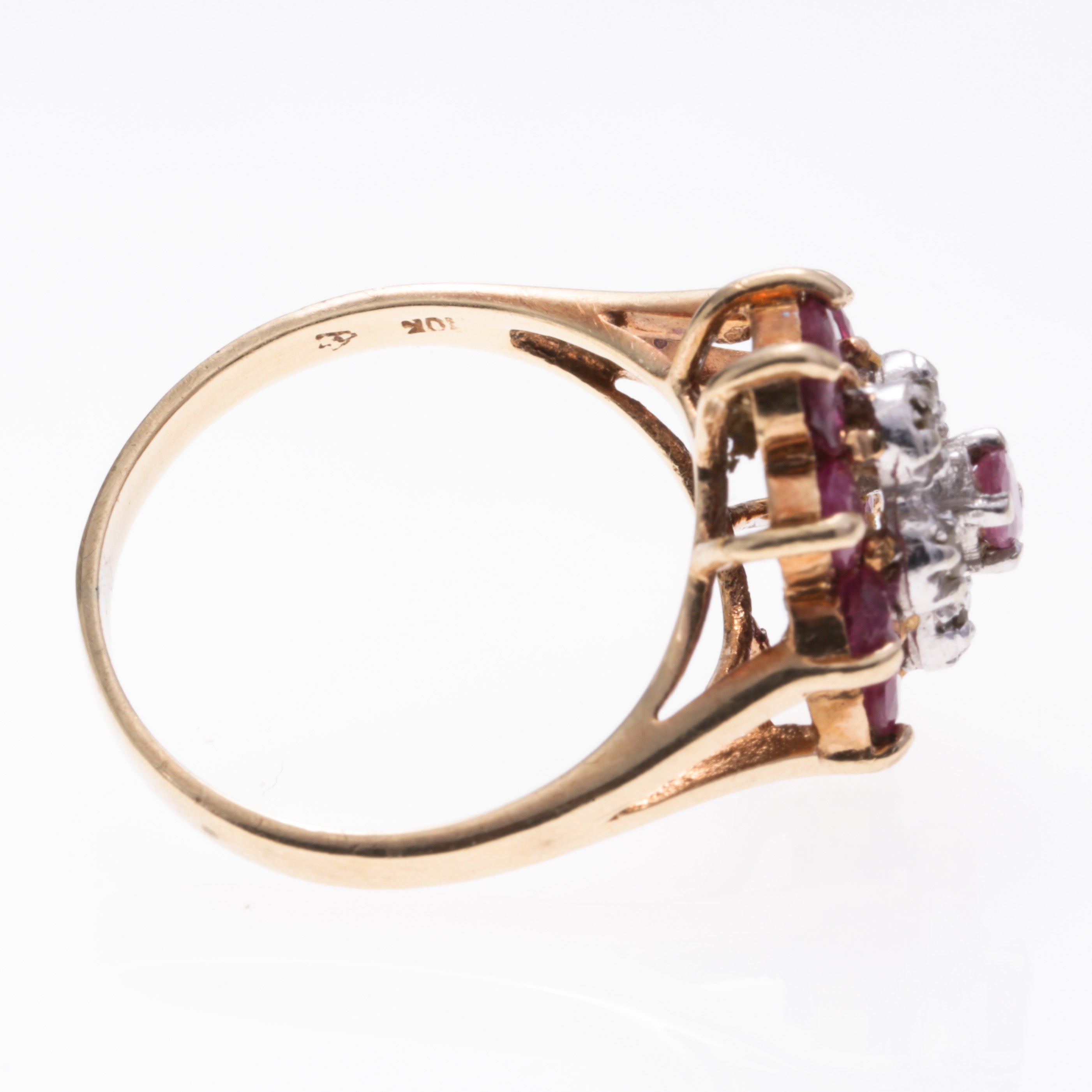 10K Yellow Gold Synthetic Ruby and Diamond Ring | 0.54ctw, 0.025ctw | SZ 7.75