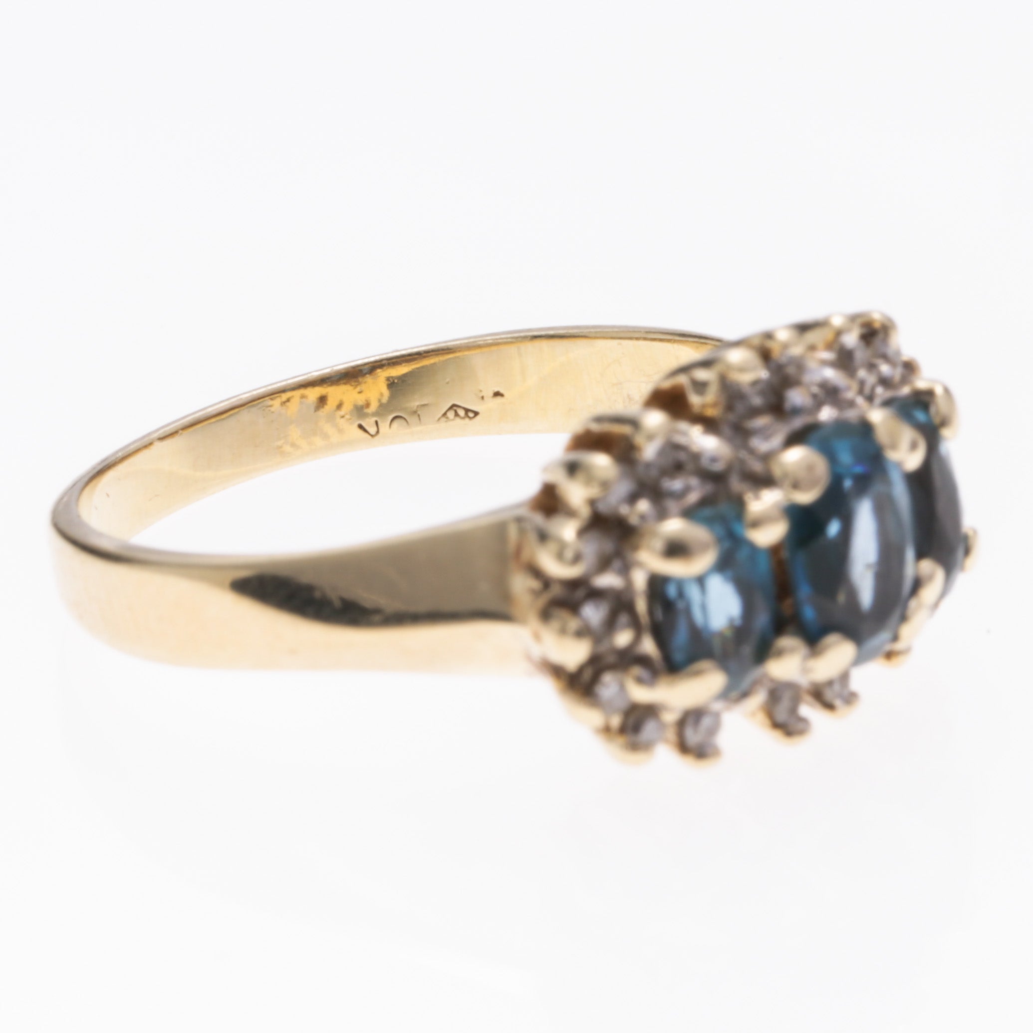 Bague en or jaune 10 carats, tourmaline bleue et diamants | 0,88 ct, 0,09 ct | Taille 5,5