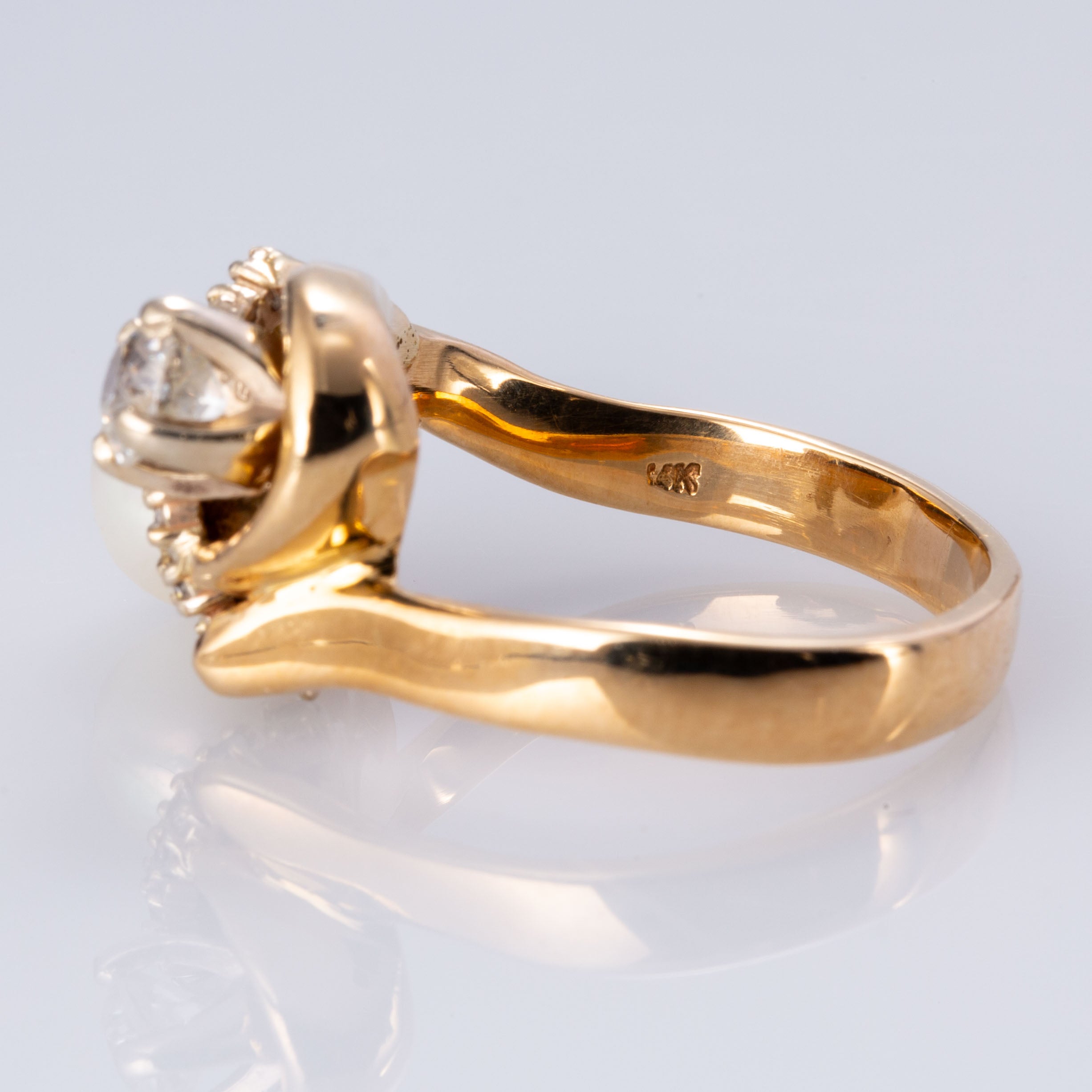 Bague vintage en perle et diamant taille ancienne européenne | 7,50 mm, 0,79 ct | Taille 8 |