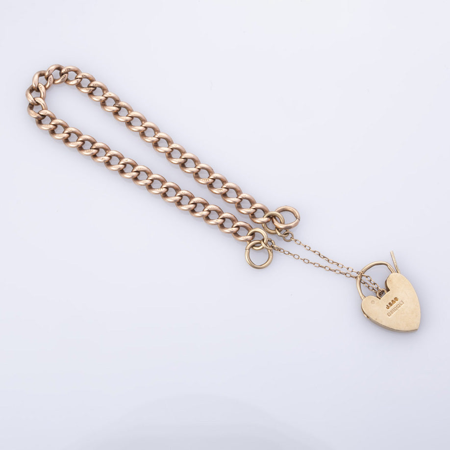 1986 Hallmarked 9k Yellow Gold Heart Bracelet  | 6.25