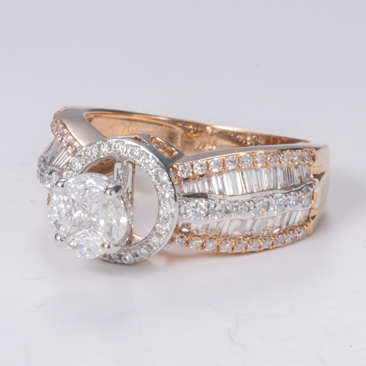 14k Rose and White Gold Cluster Ring | 1.54 ctw | Sz 6.25