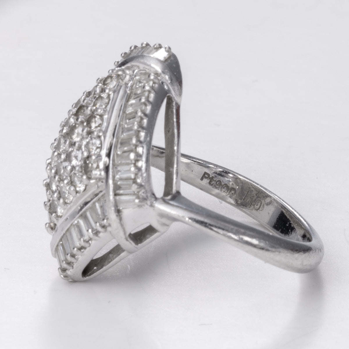 Platinum Navette Baguette and Round Diamond Ring | 1.10 ctw | Sz 5.25