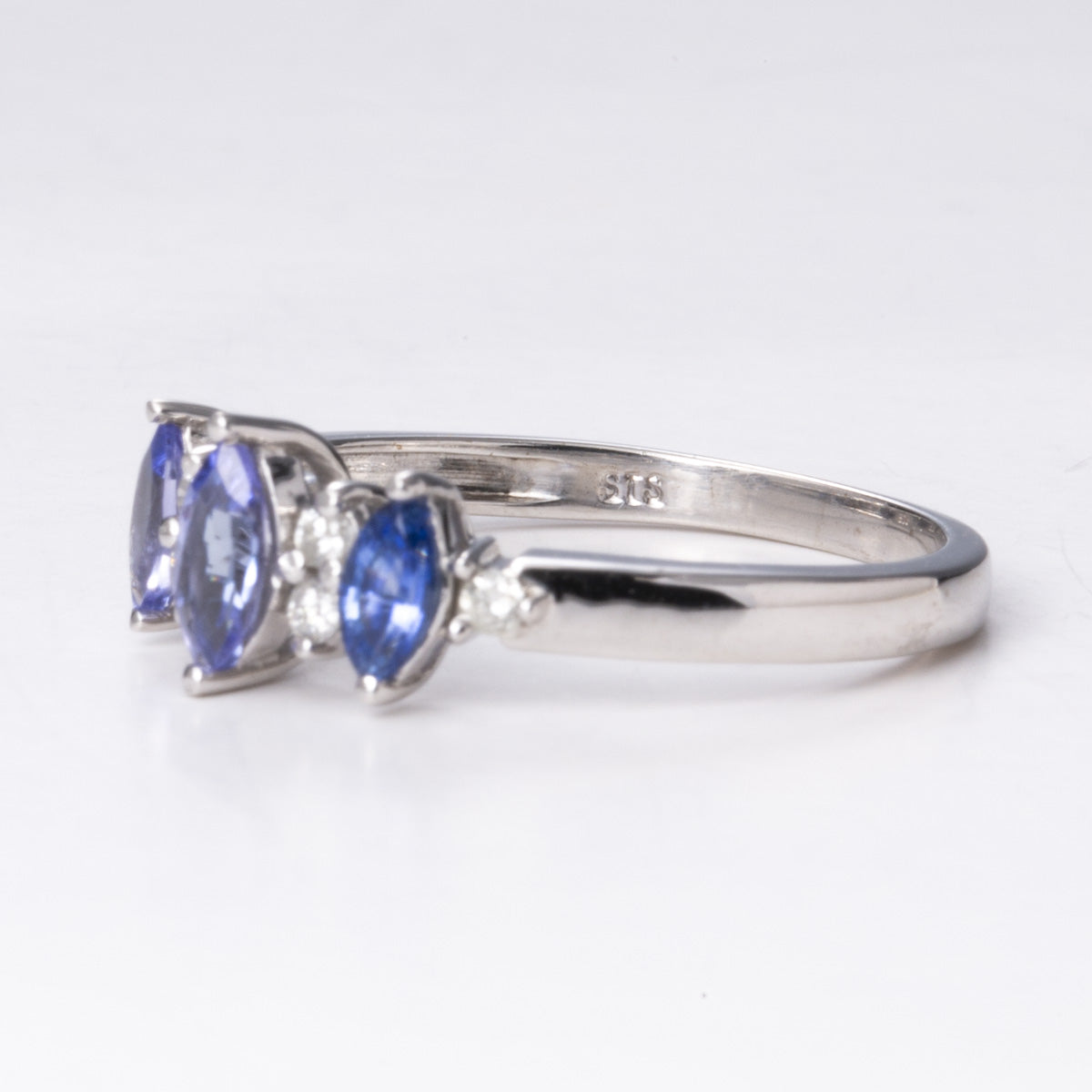14k White Gold Marquise Cut Sapphire & Diamond Ring | 0.40ctw, 0.10ctw | Sz 7