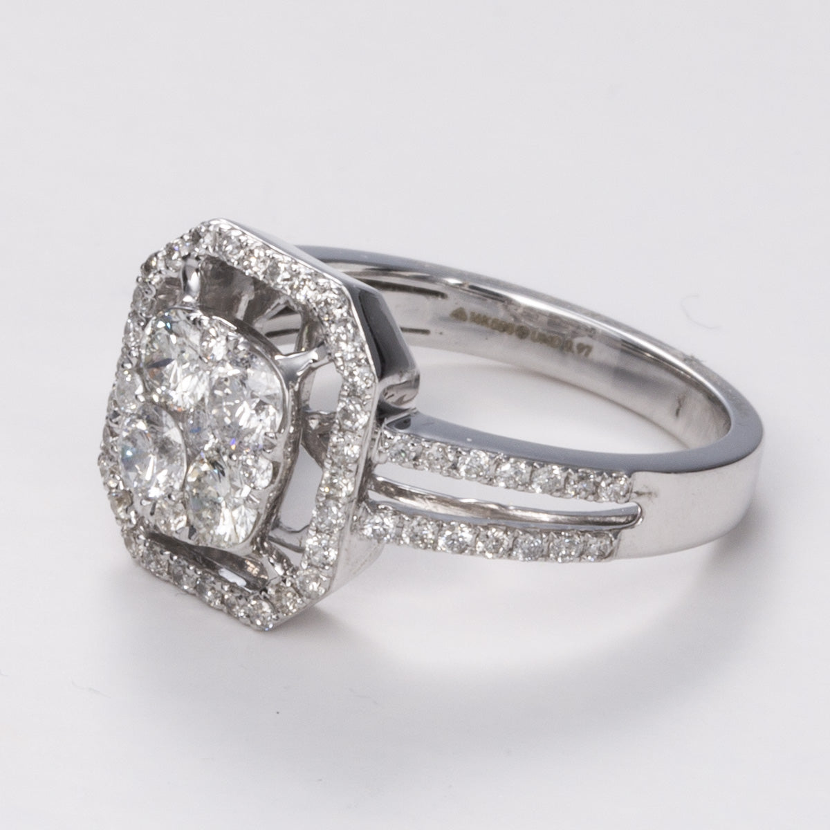 Diamond Halo 14k Split Band Ring| 0.97 ctw | Sz 6.25