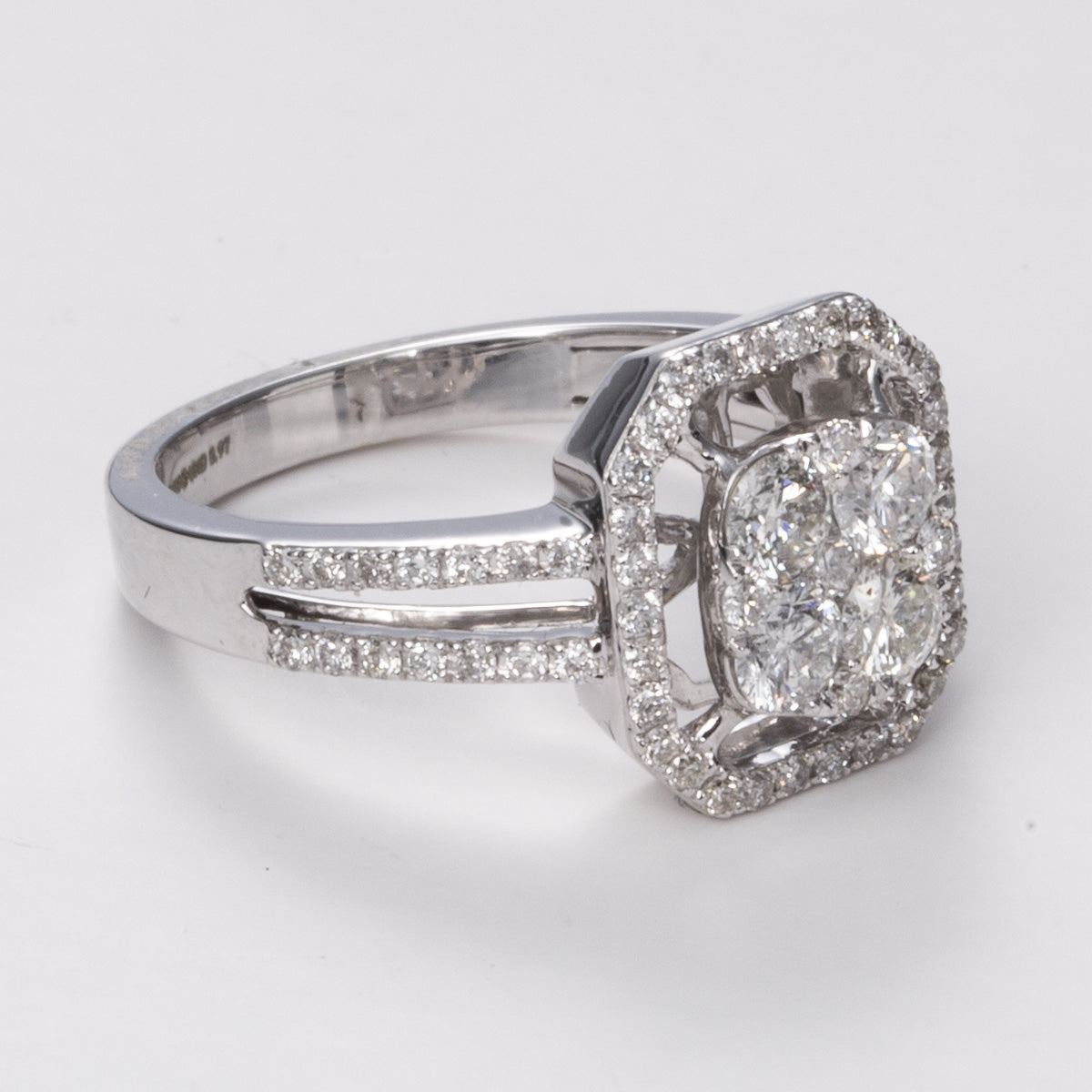 Diamond Halo 14k Split Band Ring| 0.97 ctw | Sz 6.25