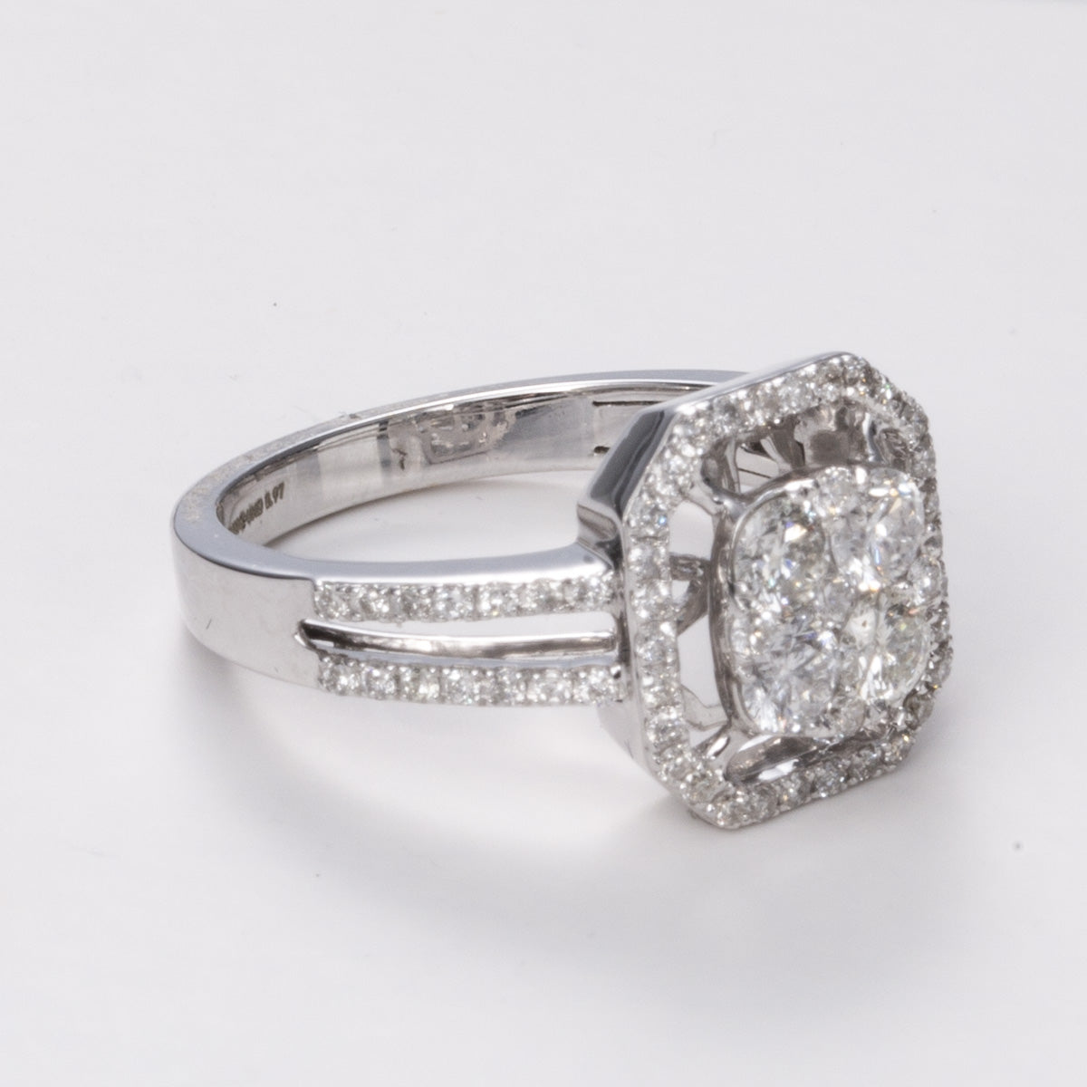 Diamond Halo 14k Split Band Ring| 0.97 ctw | Sz 6.25
