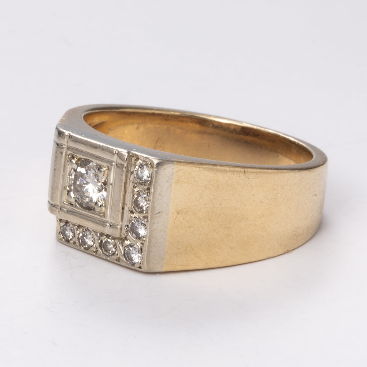 Yellow and White Gold Hand Assembled Diamond 14k Ring| 0.55ctw | Sz 11