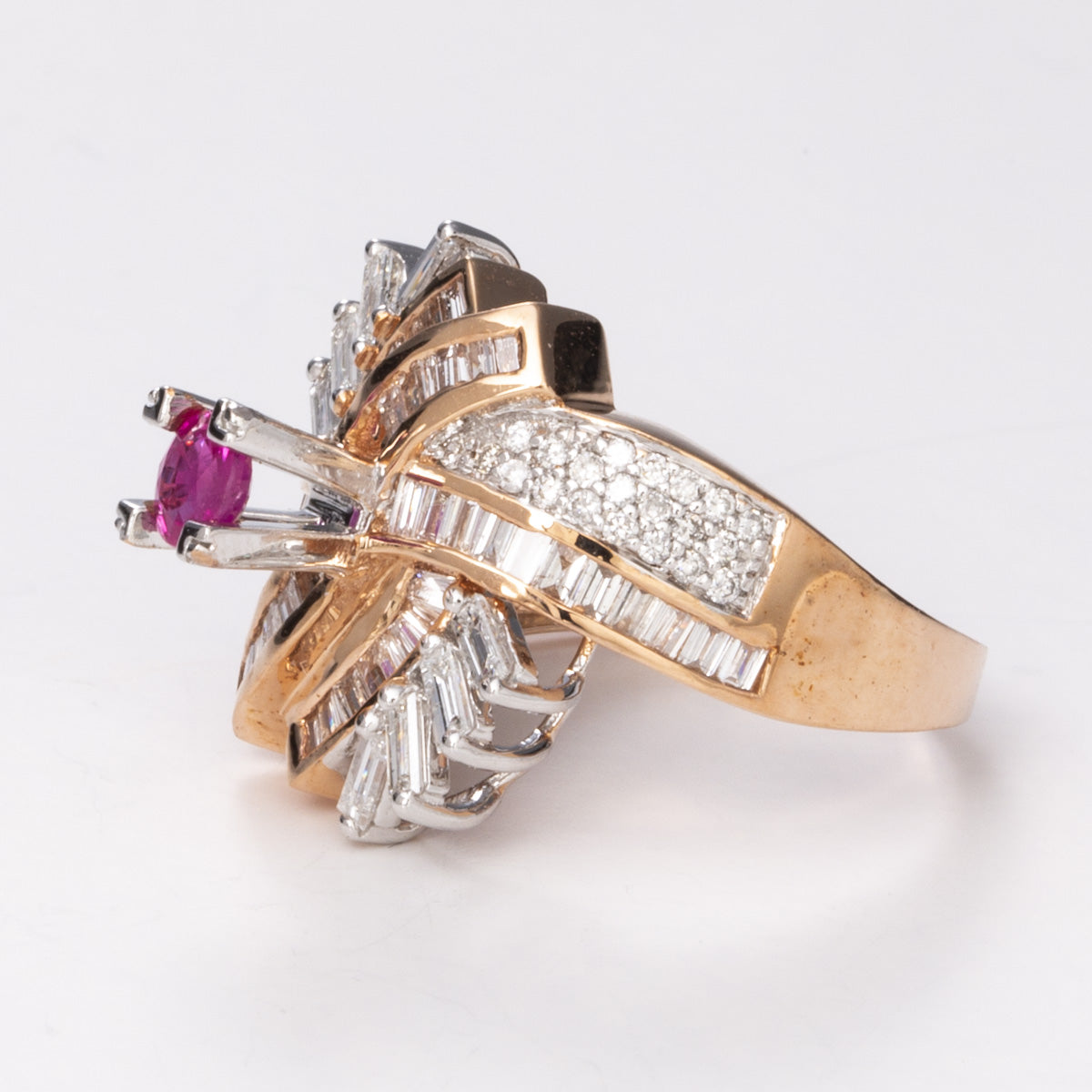 Rose and White Gold Cocktail Diamond 14k Ring| 0.30ct, 0.87ctw | Sz 6.25