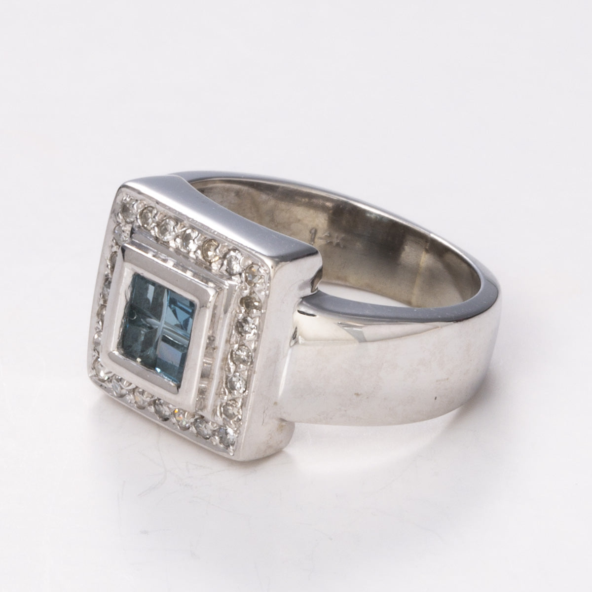 Bague en or 14 carats avec aigue-marine et diamants | 0,2 ct et 0,15 ct au total | Taille 5