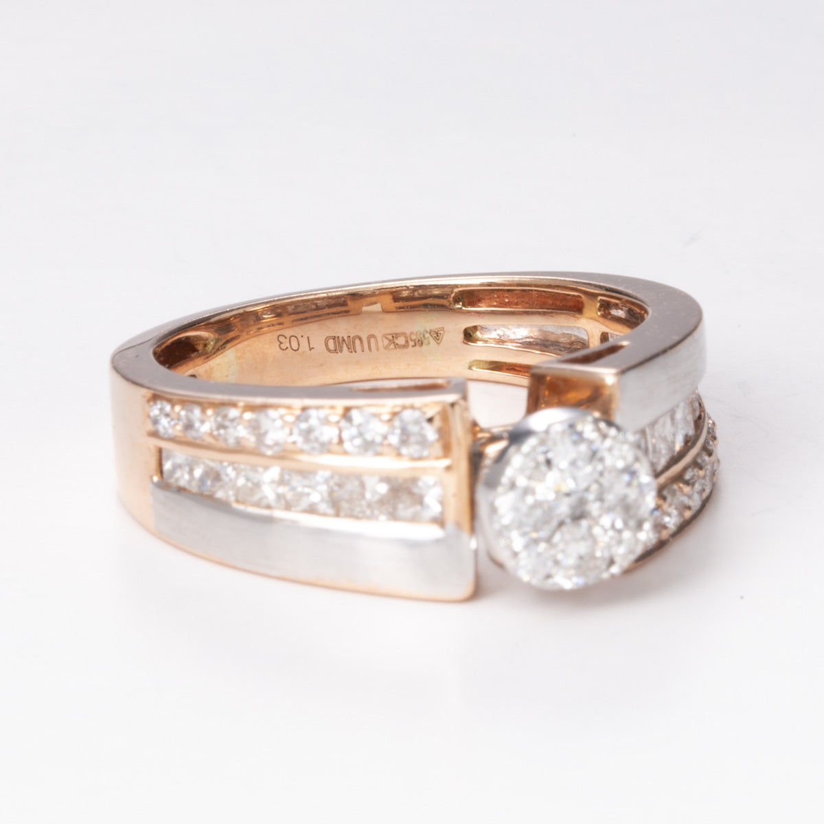 14k Rose and White Gold Cluster Diamond Ring | 1.03 ctw | Sz 6.75