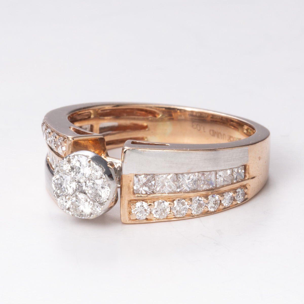 14k Rose and White Gold Cluster Diamond Ring | 1.03 ctw | Sz 6.75