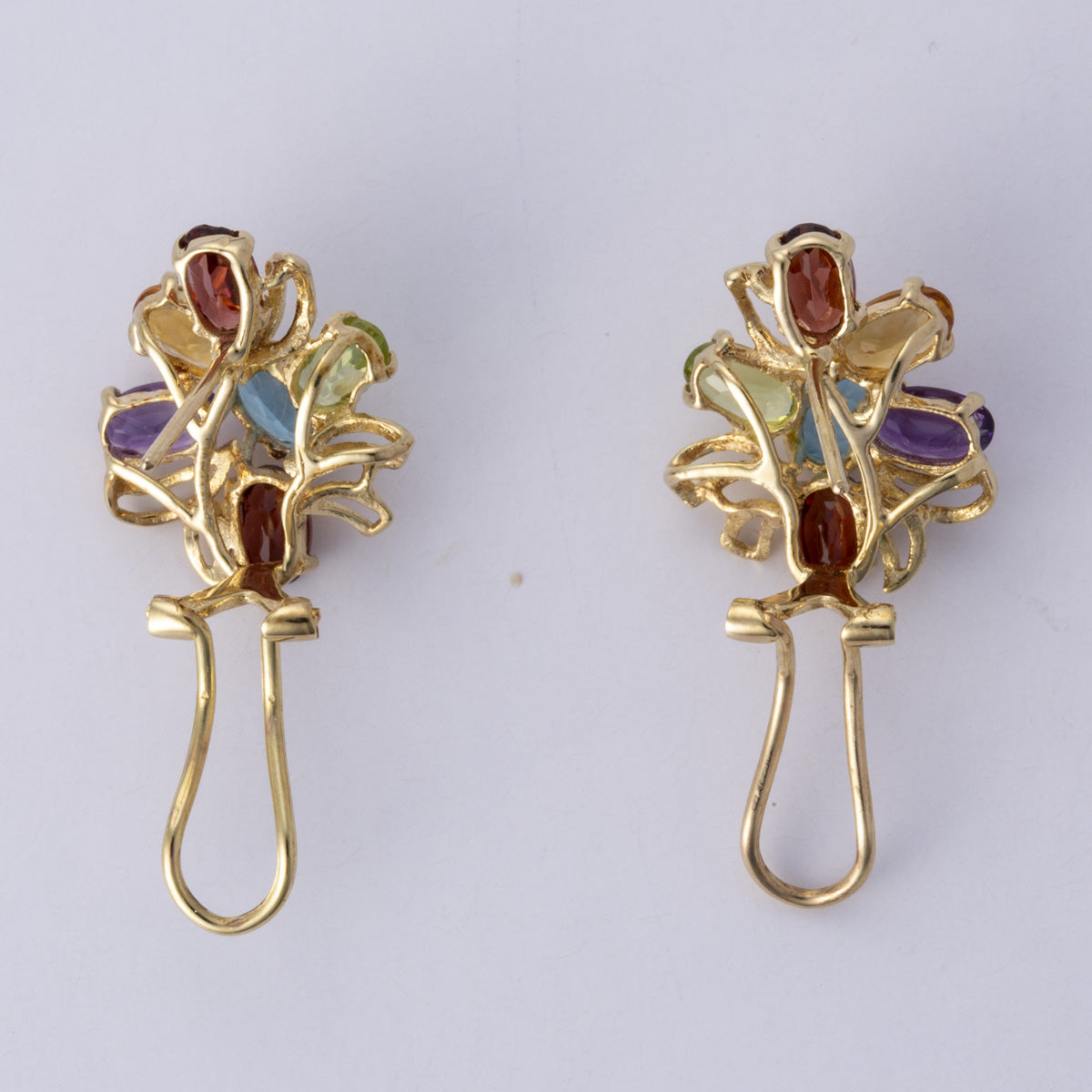14k Yellow Gold Multi Gem Cluster Earrings | 0.90ctw