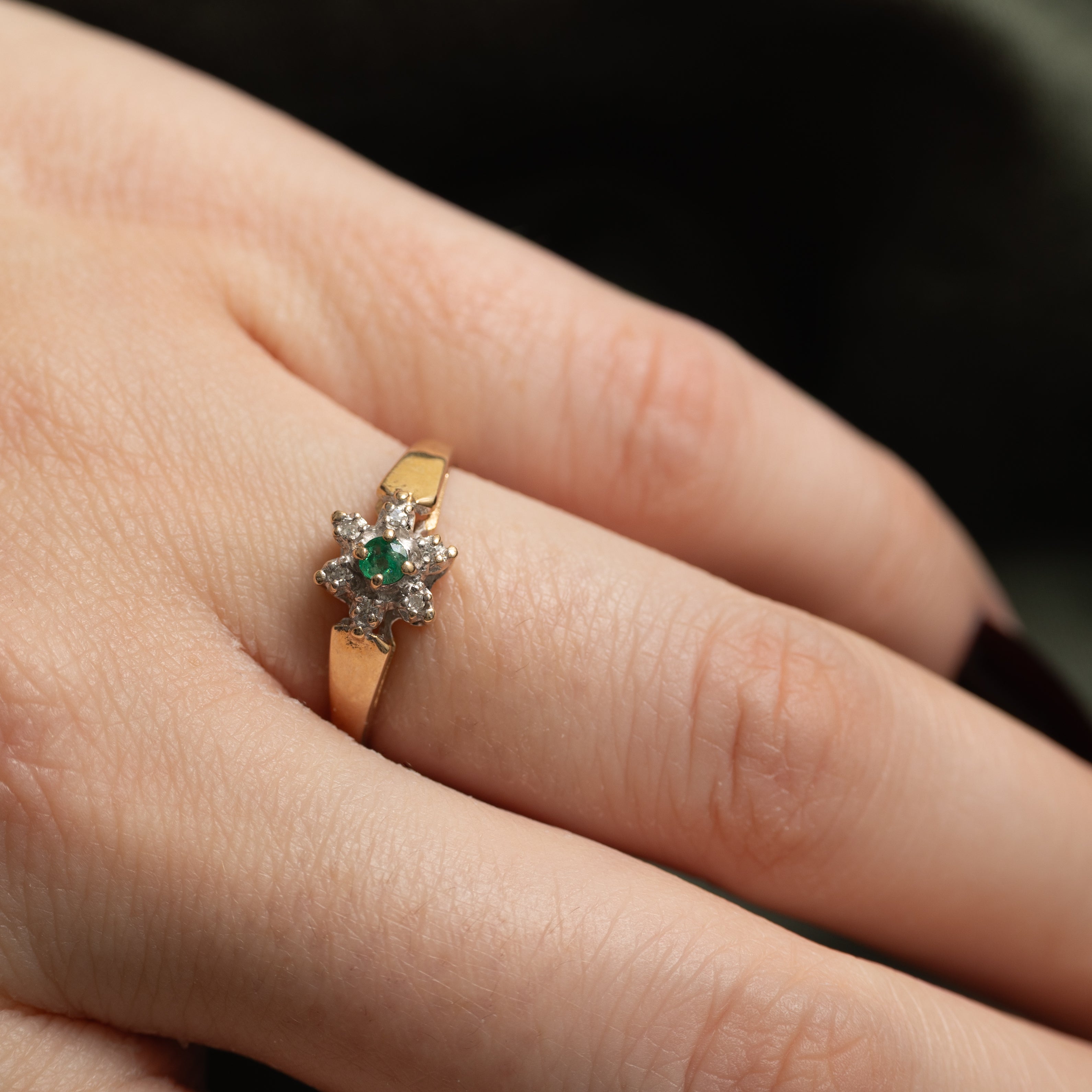 Emerald & Diamond Petal Ring | SZ 6.5