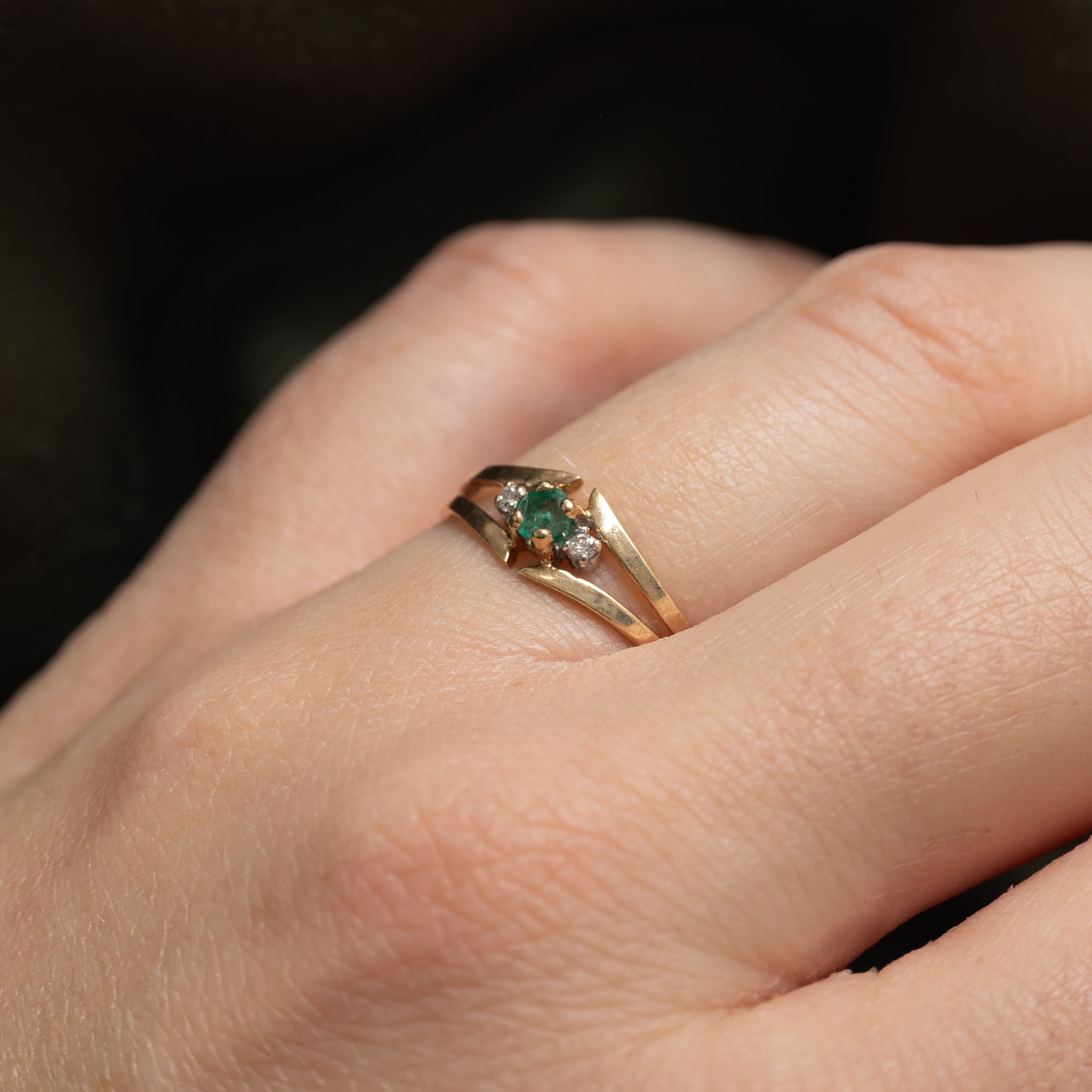 'Birks' Emerald & Diamond Open Shank Ring | SZ 6.5