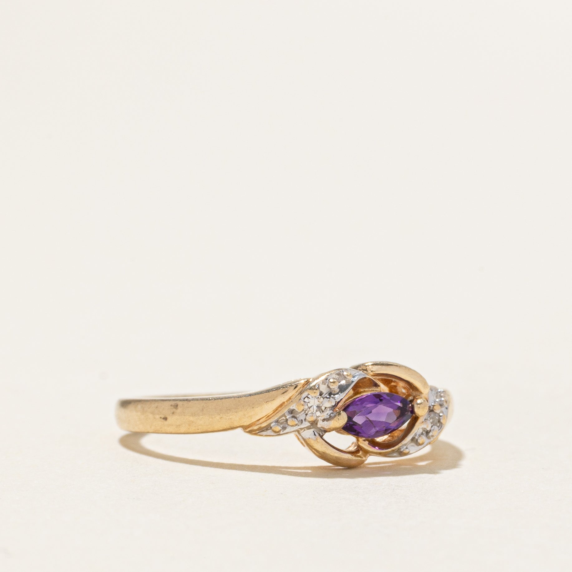East West Amethyst & Diamond Bypass Ring | SZ 6