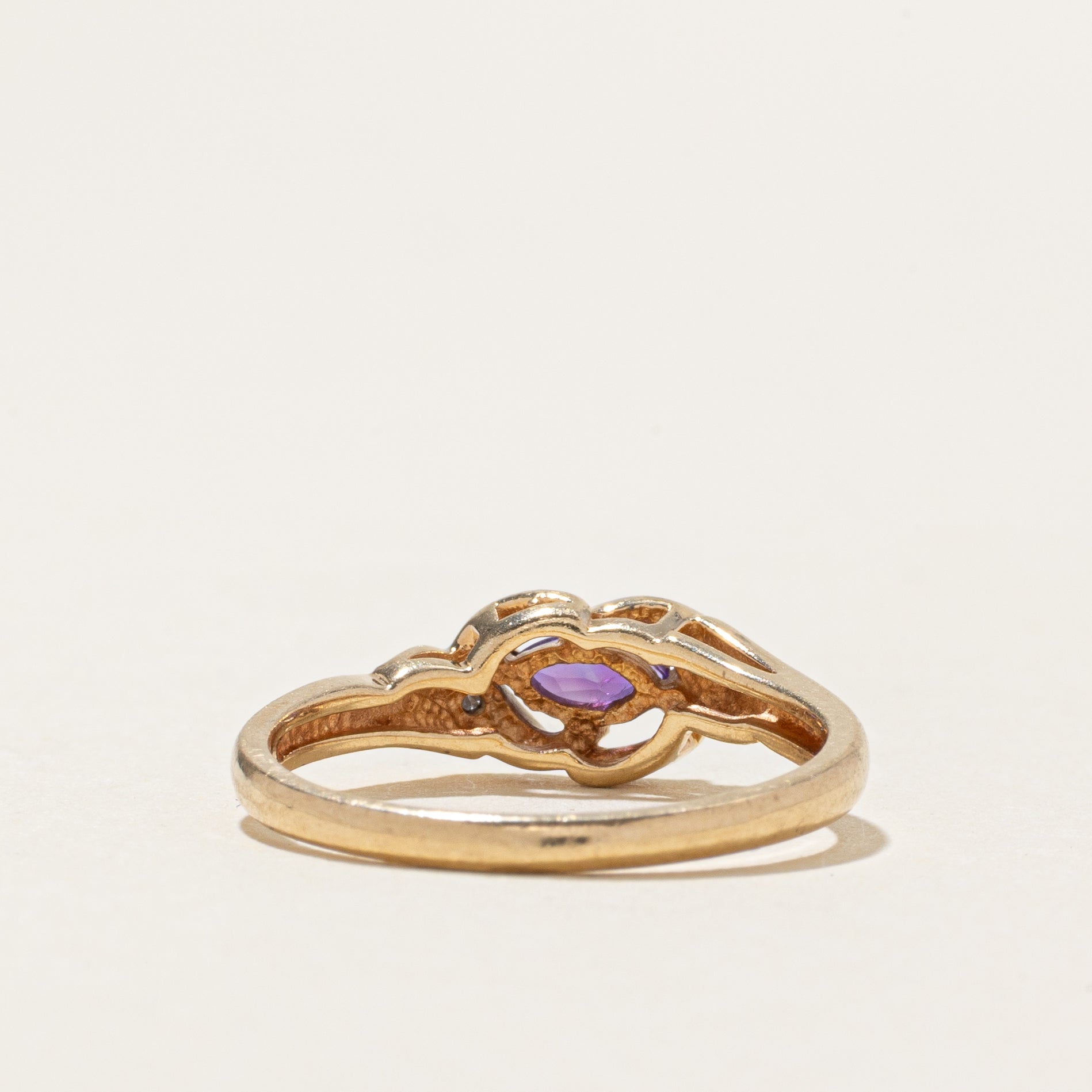 East West Amethyst & Diamond Bypass Ring | SZ 6