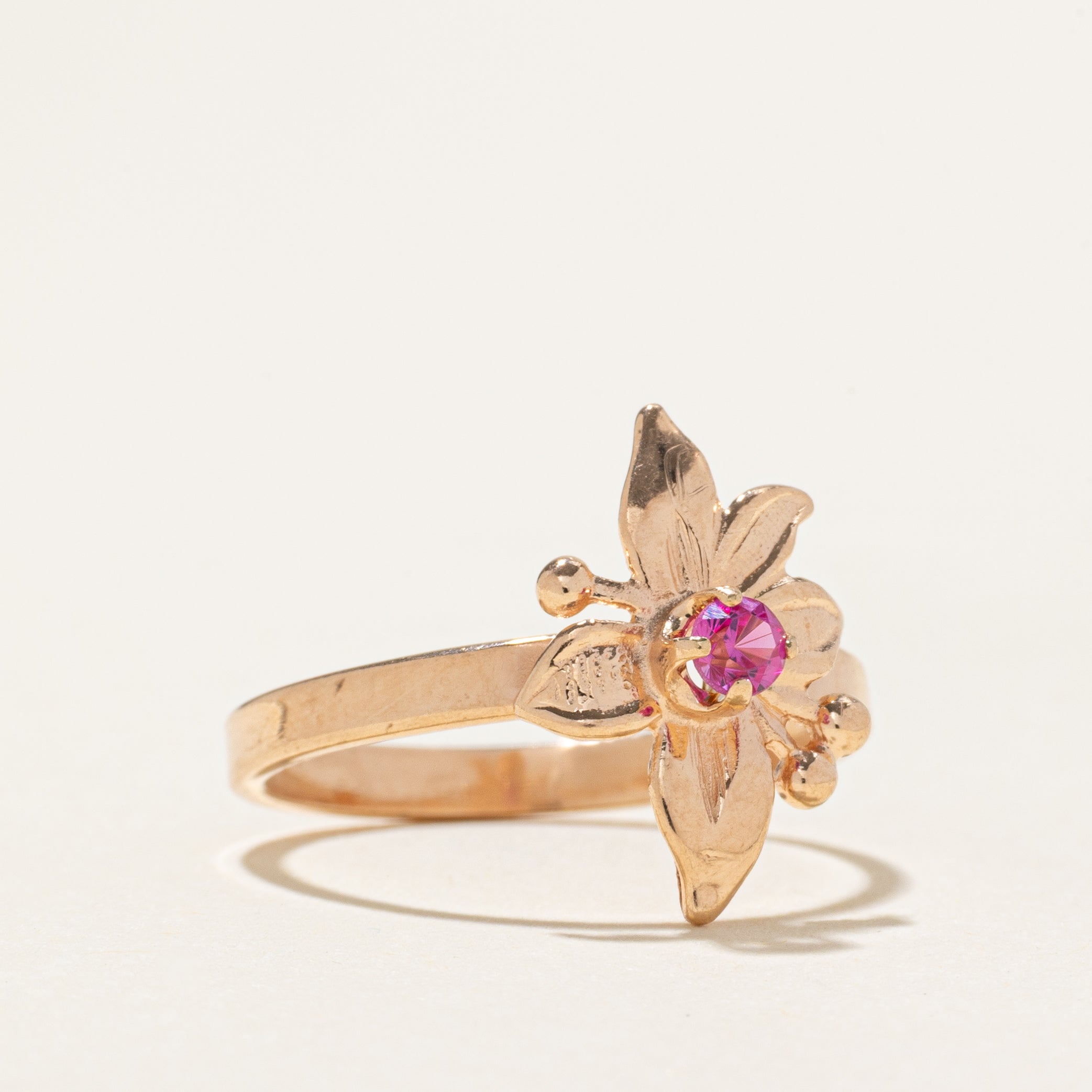 Synthetic Ruby Flower Ring | SZ 6.25