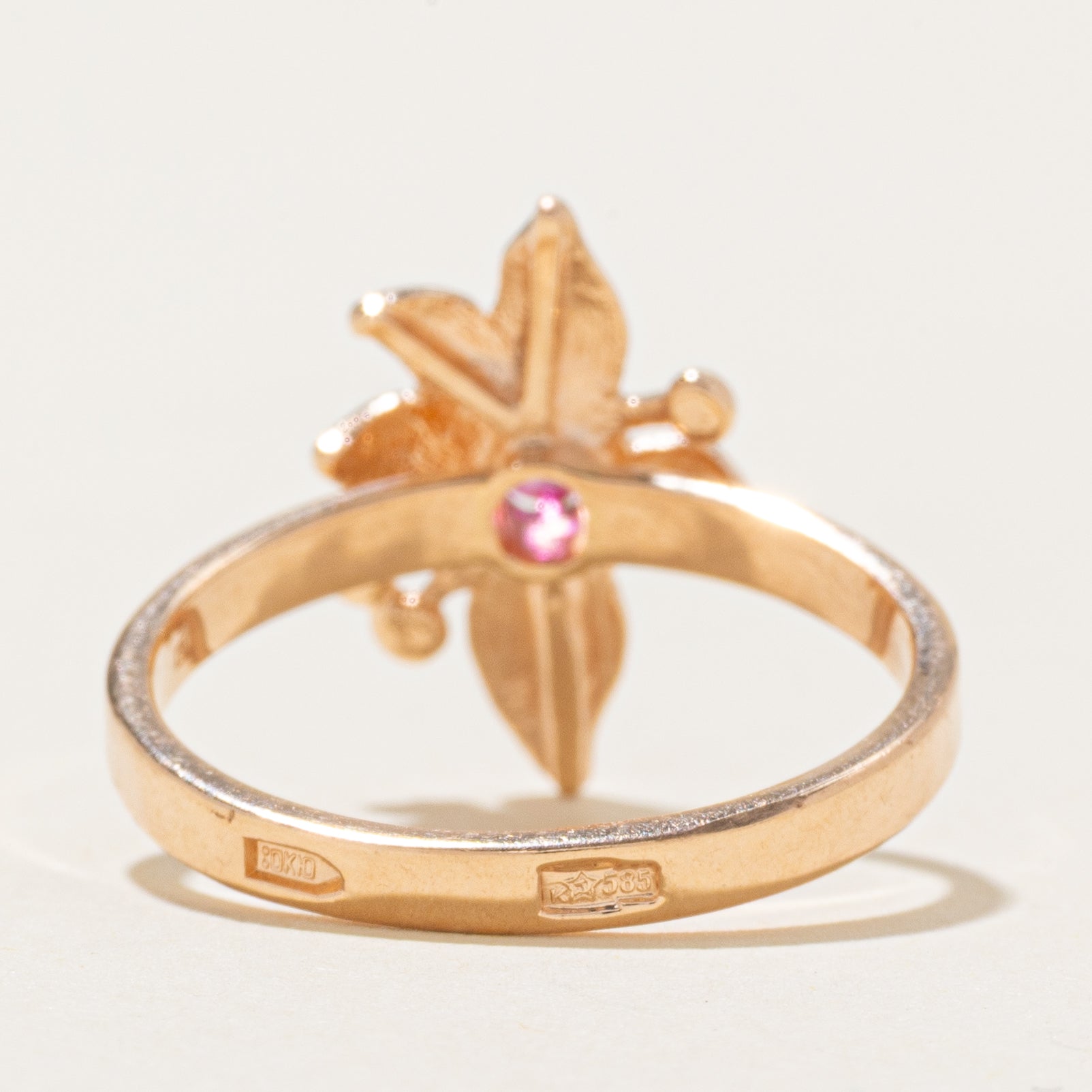 Synthetic Ruby Flower Ring | SZ 6.25
