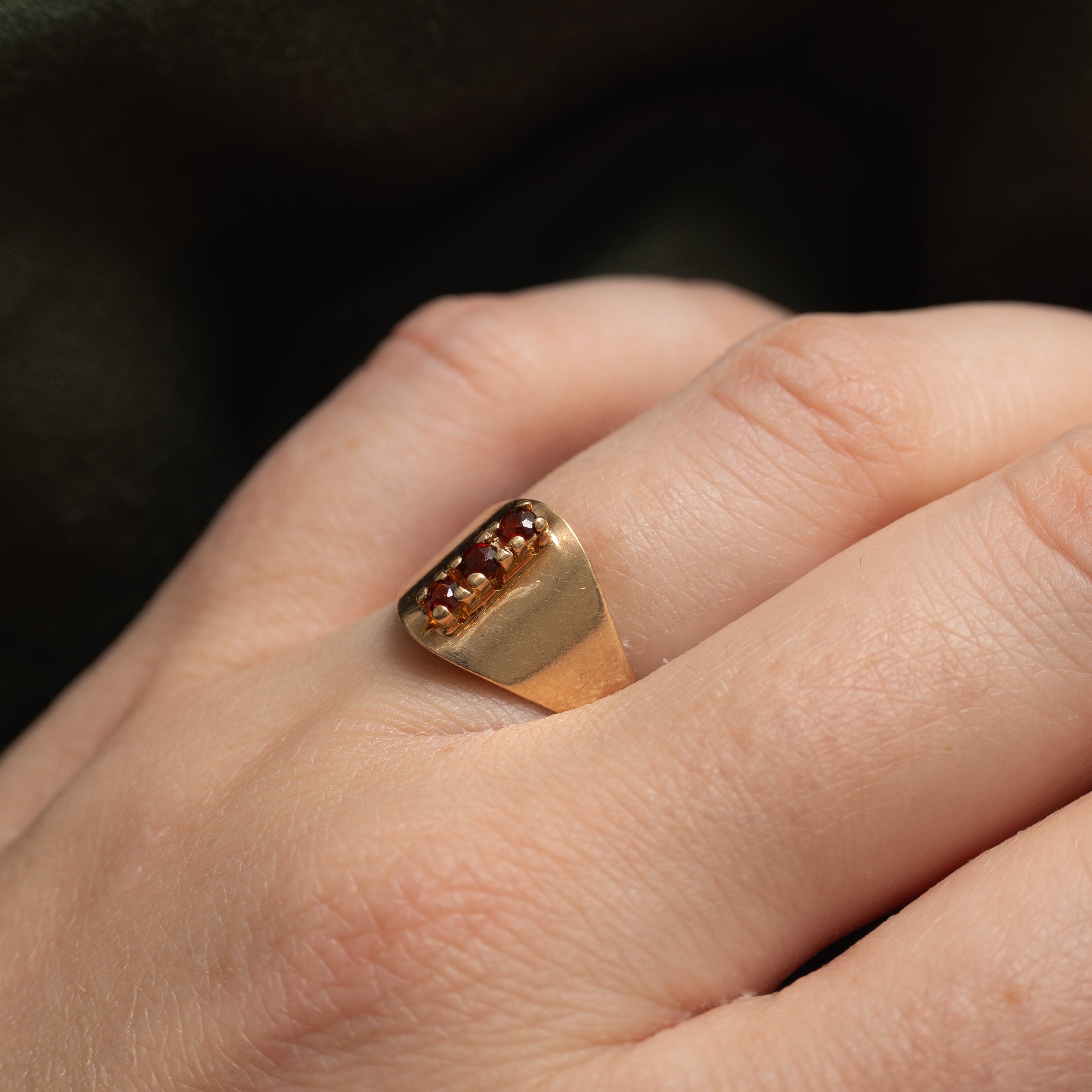 Three Stone Ruby Column Tapered Ring | SZ 5.75