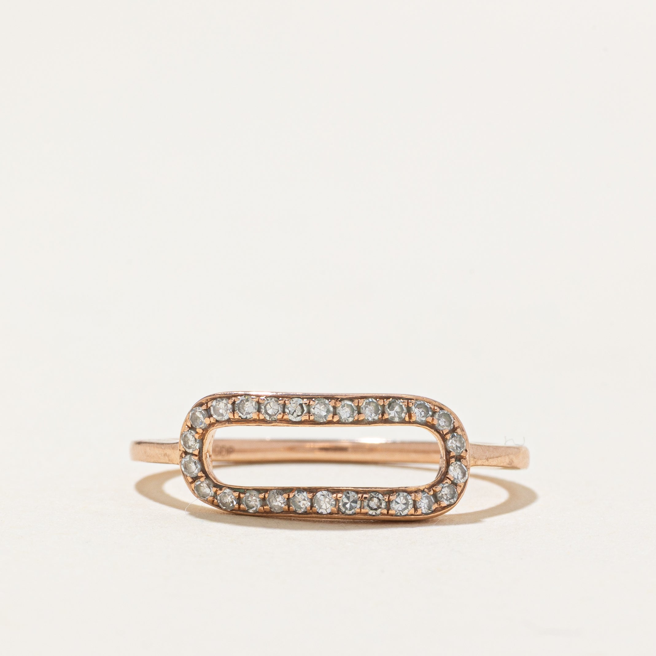Bague ovale ouverte en or rose sertie de diamants pavés | Taille 6,75