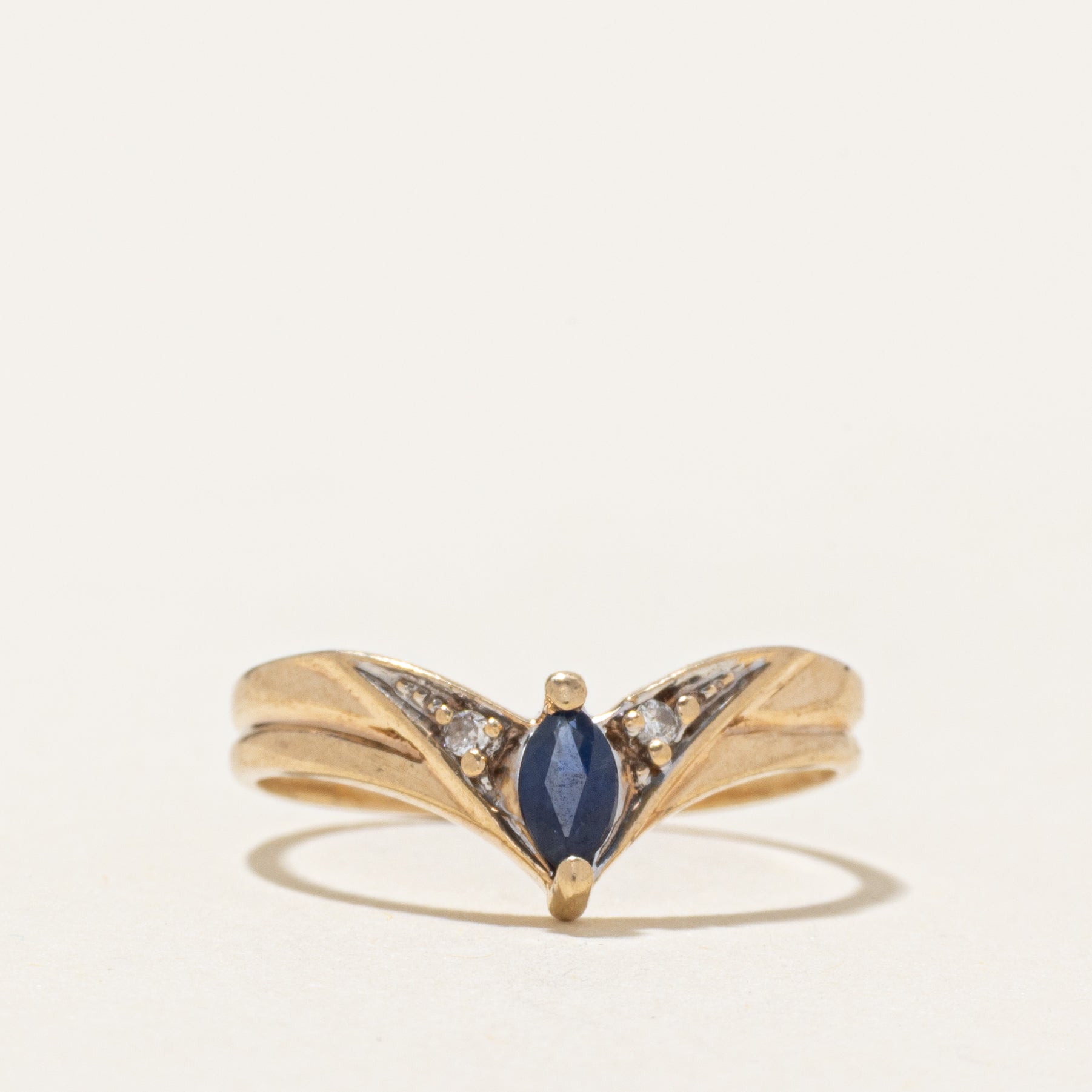 Marquise Cut Sapphire & Diamond Chevron Ring | SZ 3.5