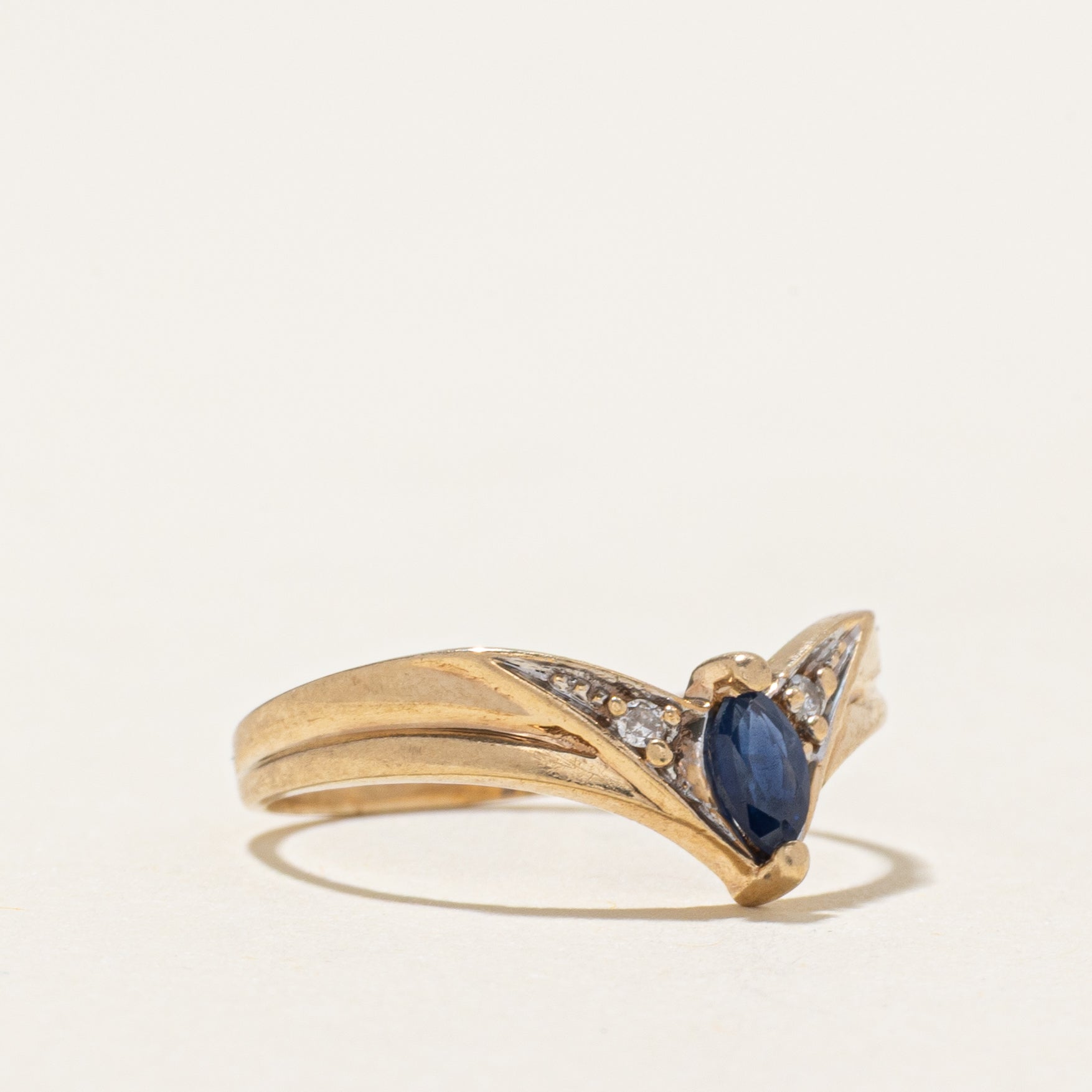 Marquise Cut Sapphire & Diamond Chevron Ring | SZ 3.5